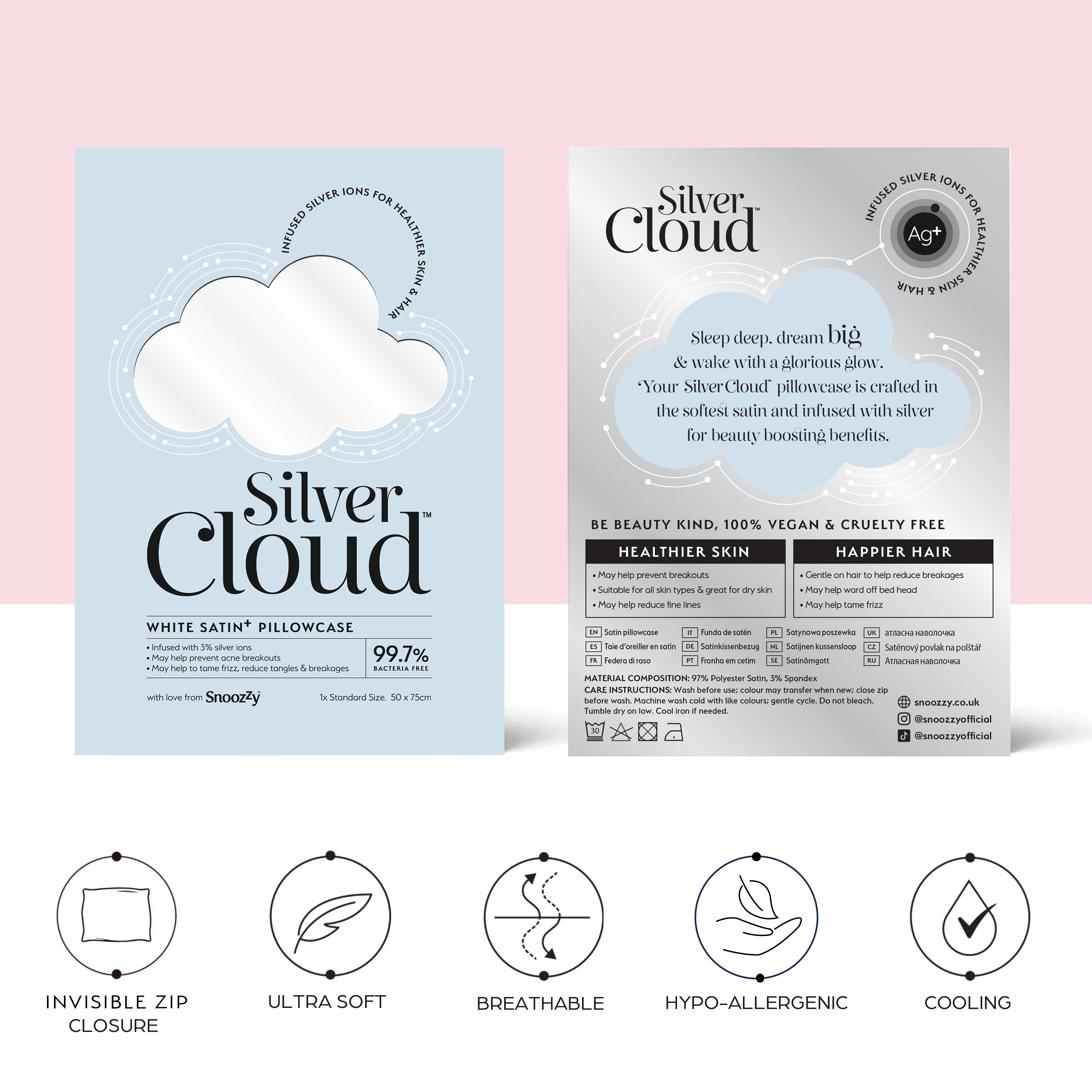 Silver Cloud White Satin Pillowcase Twinpack