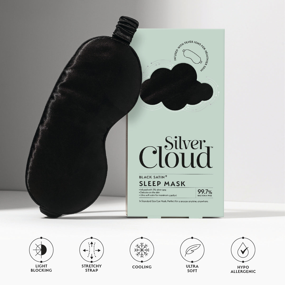 Silver Cloud Satin Sleep Mask & Pillowcase Bundle Black & White