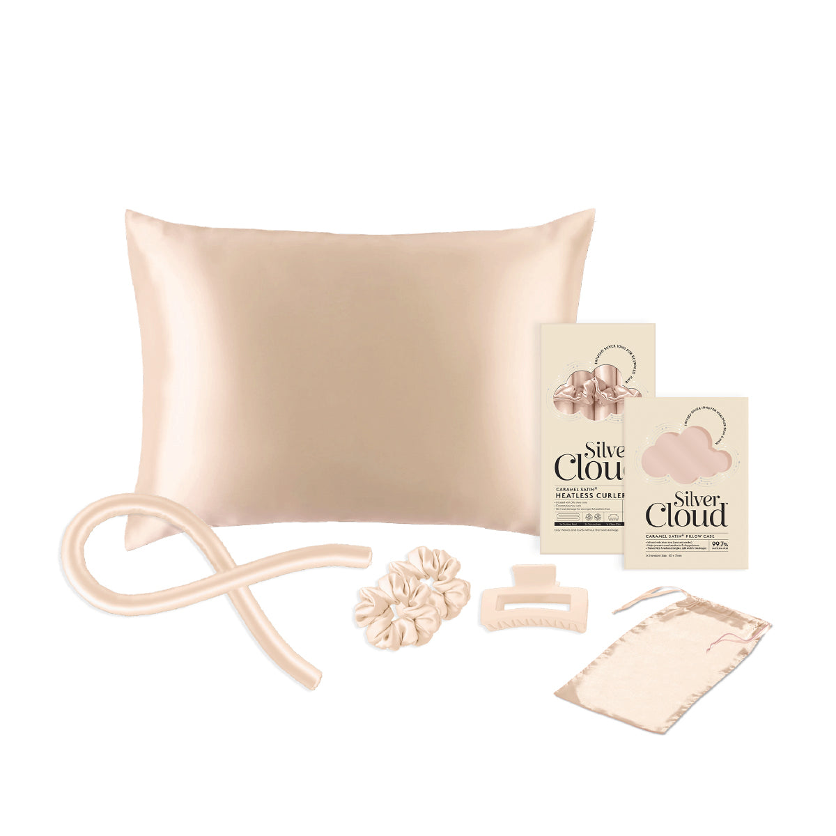 Silver Cloud Silver-Infused Heatless Curler Set & Pillowcase Bundle Caramel