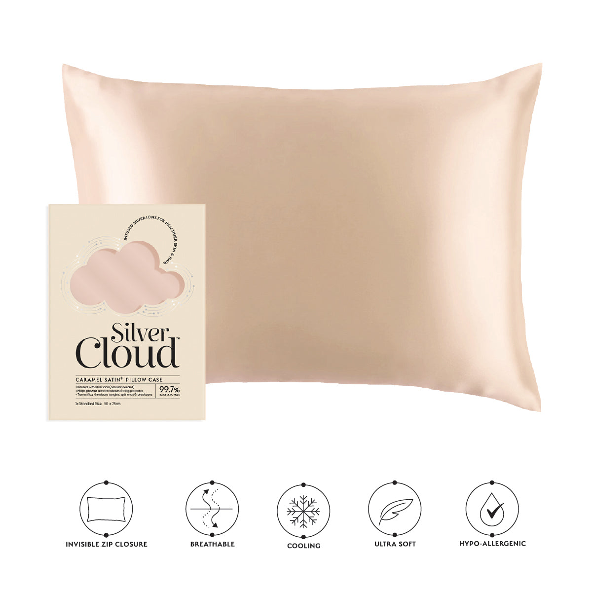 Silver Cloud Silver-Infused Heatless Curler Set & Pillowcase Bundle Caramel