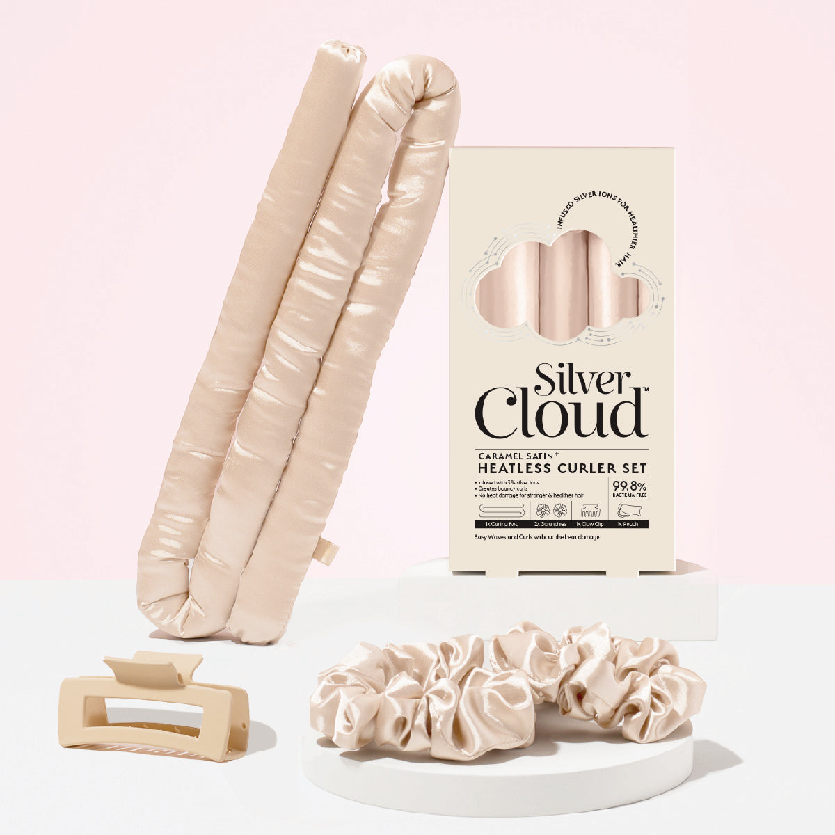 Silver Cloud Silver-Infused Heatless Curler Set & Pillowcase Bundle Caramel