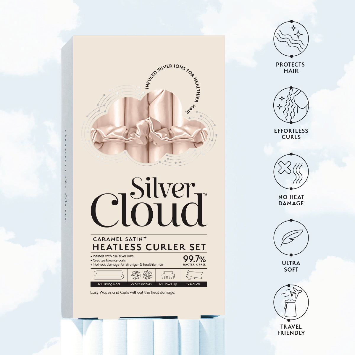 Silver Cloud Silver-Infused Heatless Curler Set & Pillowcase Bundle Caramel