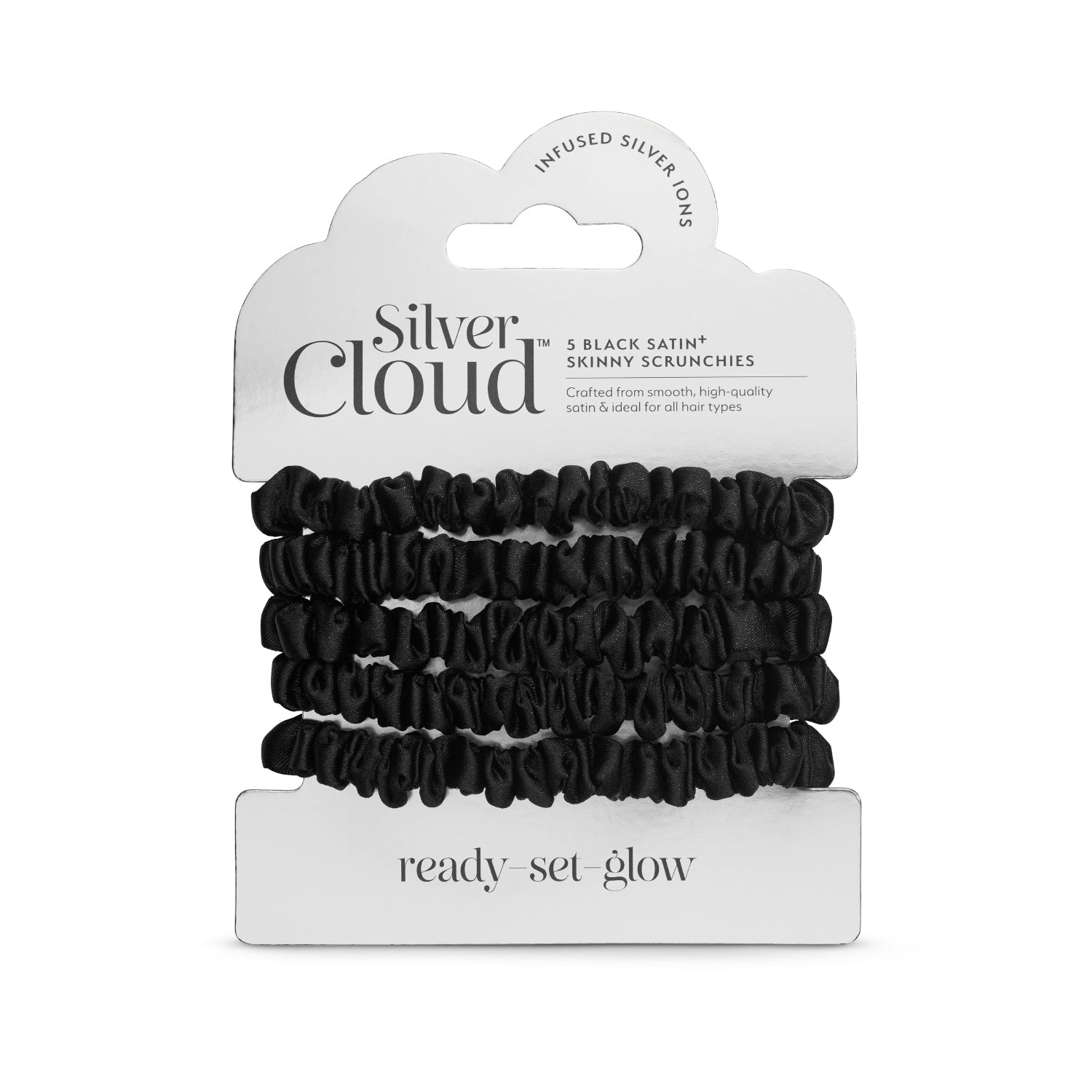 Silver Cloud Skinny Hair Scrunchie Black 5 Pack