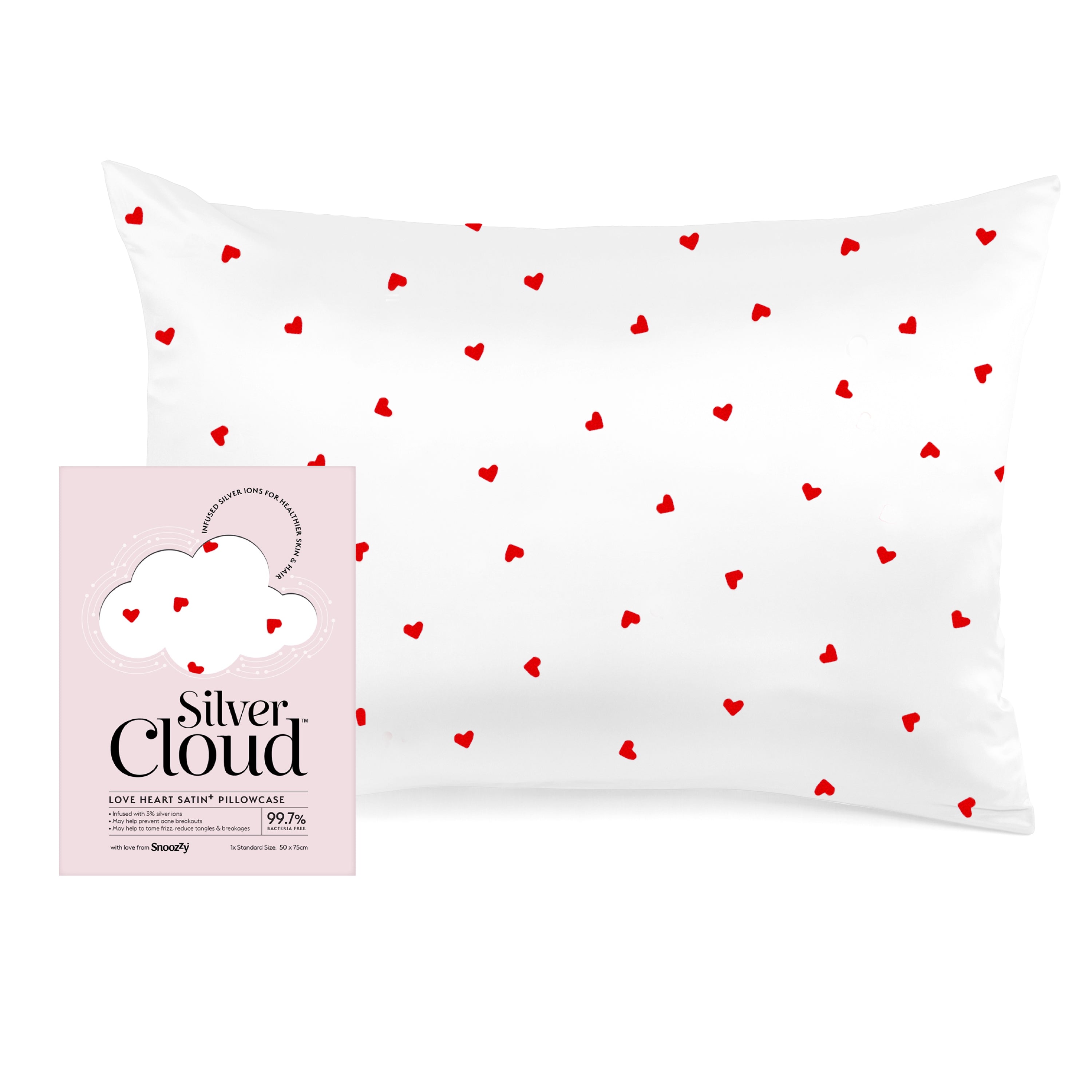 Silver Cloud Satin Heart Pillowcase Love Heart Infused With Silver Ion