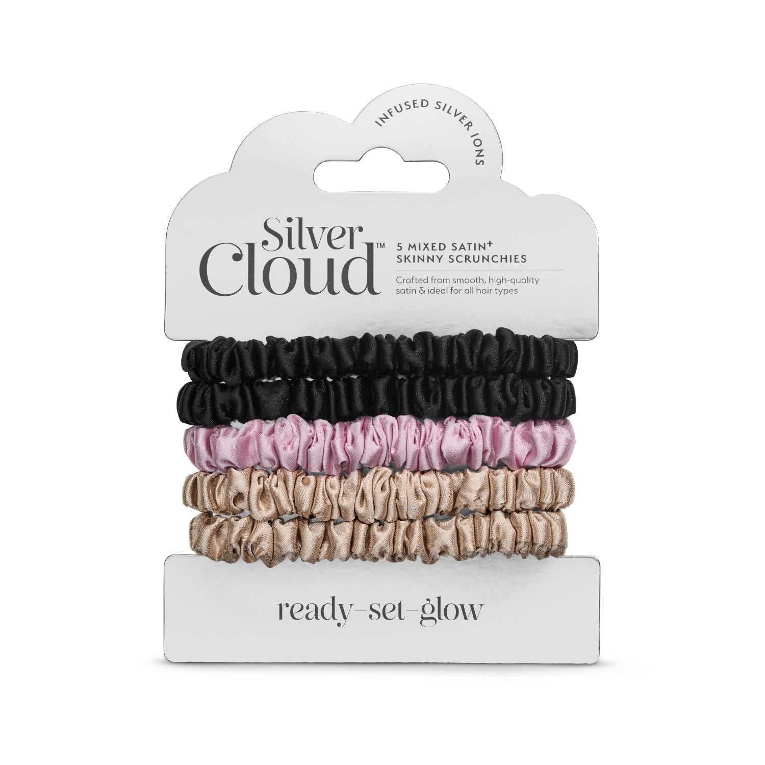 Silver Cloud Satin Skinny Hair Scrunchie Combo Pack 5 Pack