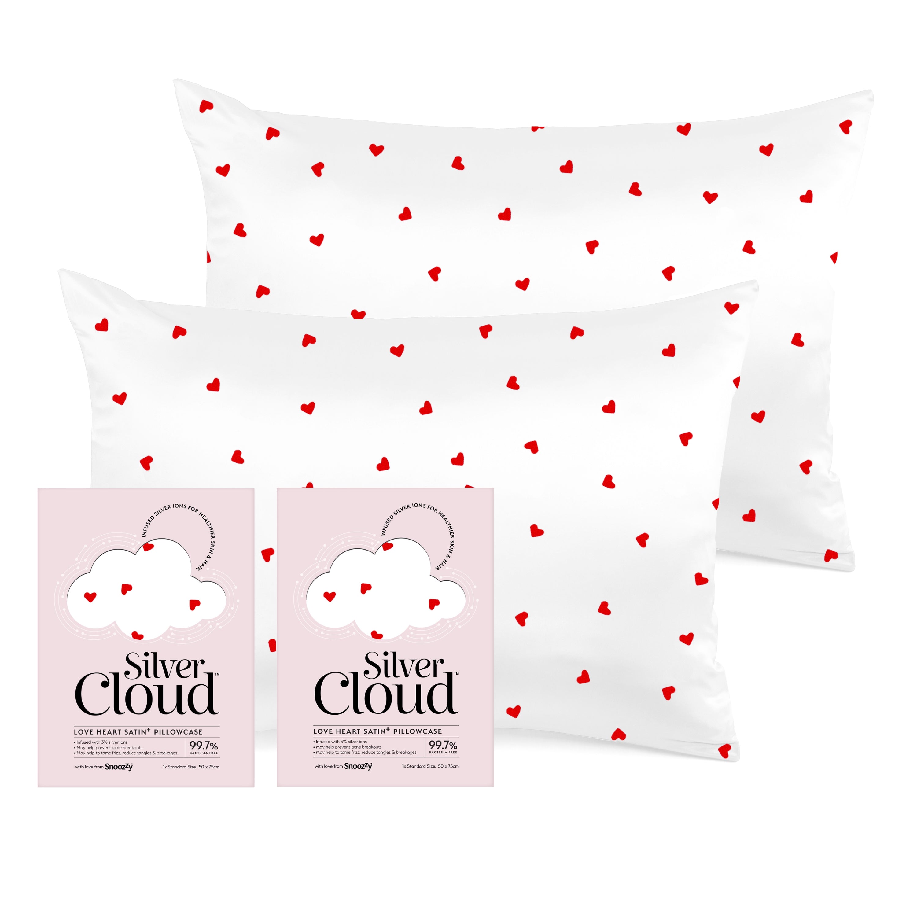 Silver Cloud Heart Print Satin Pillowcase Twinpack