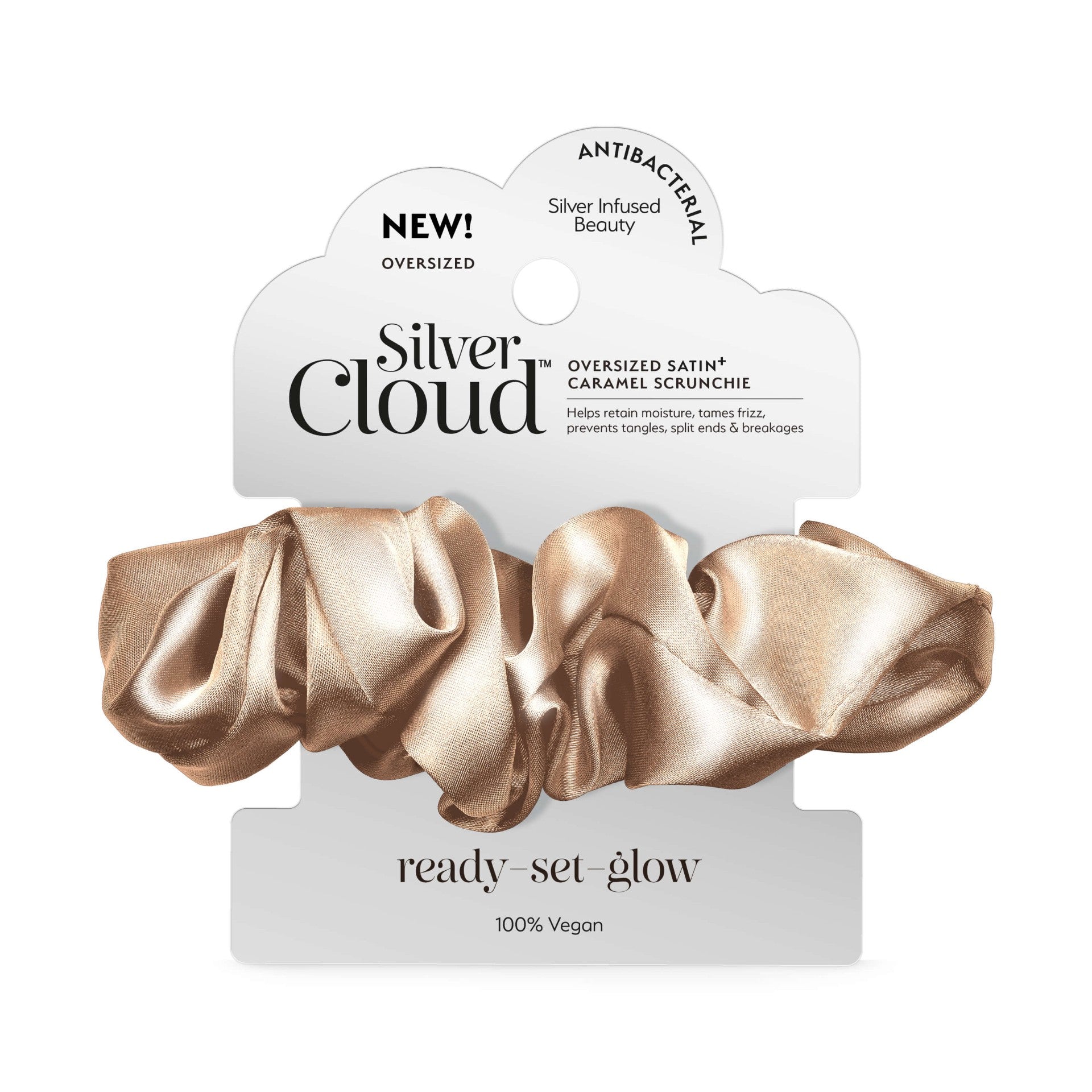 Silver Cloud Satin Oversized Caramel Scrunchie