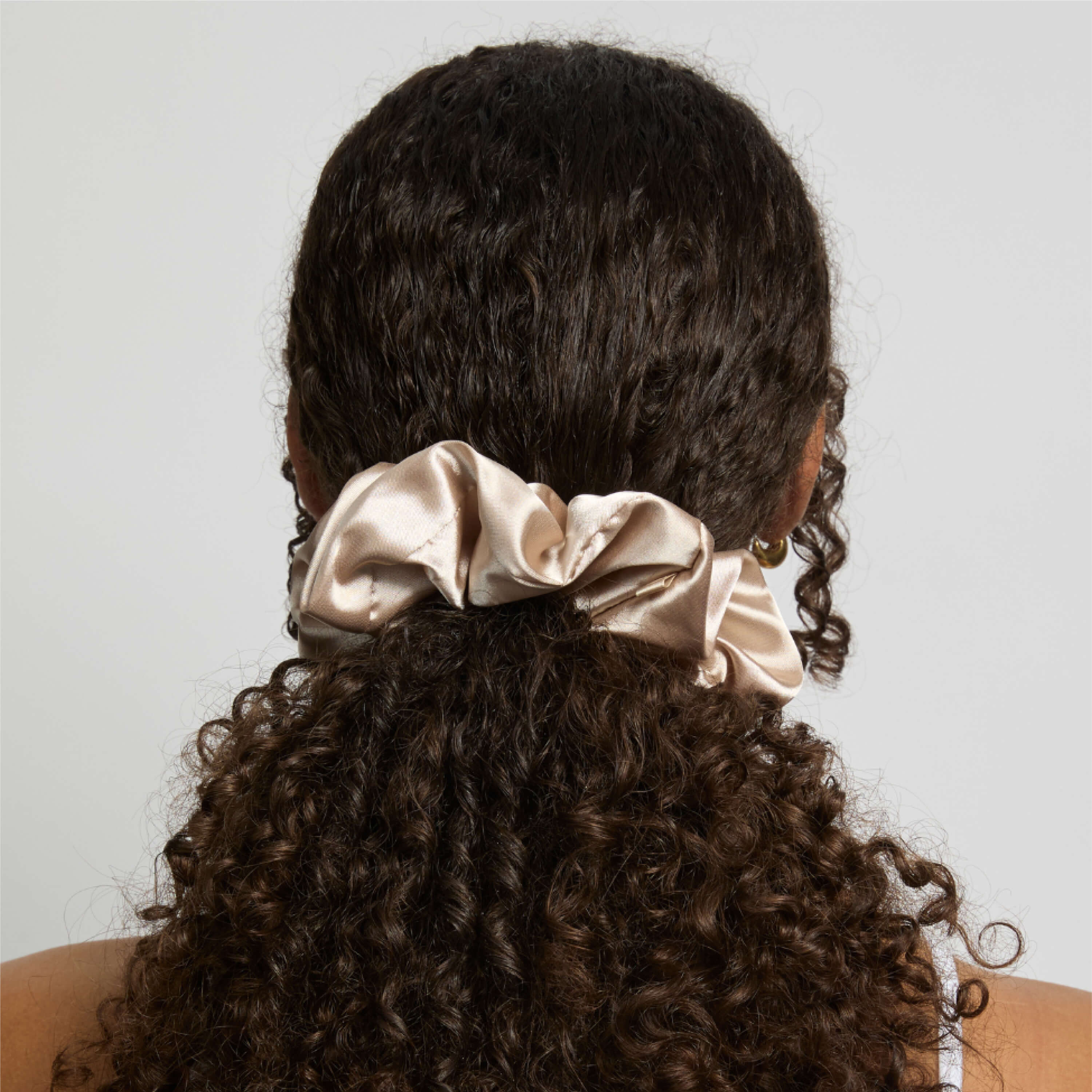 Silver Cloud Satin Oversized Caramel Scrunchie