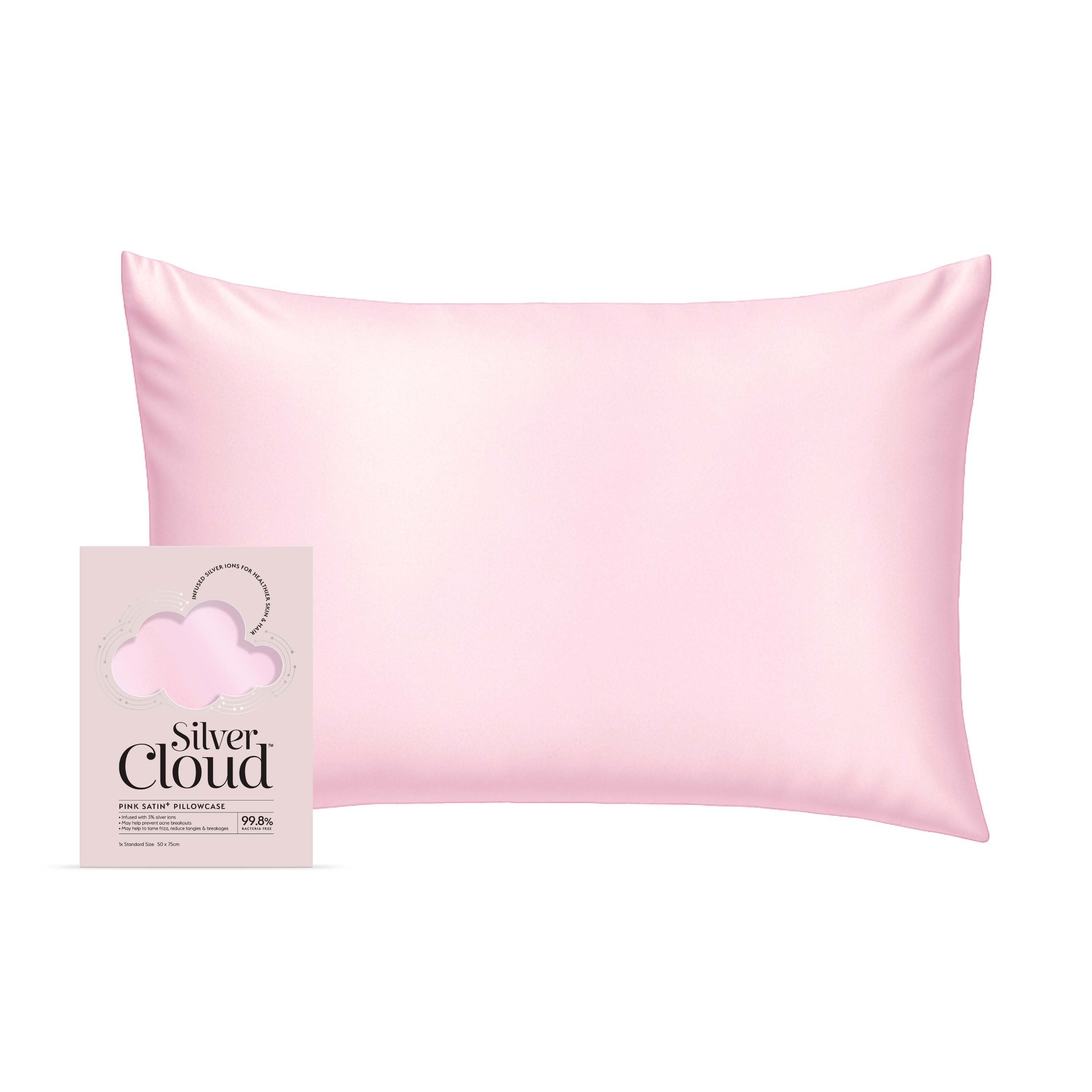 Silver Cloud Pink Satin Pillowcase infused with Silver Ions