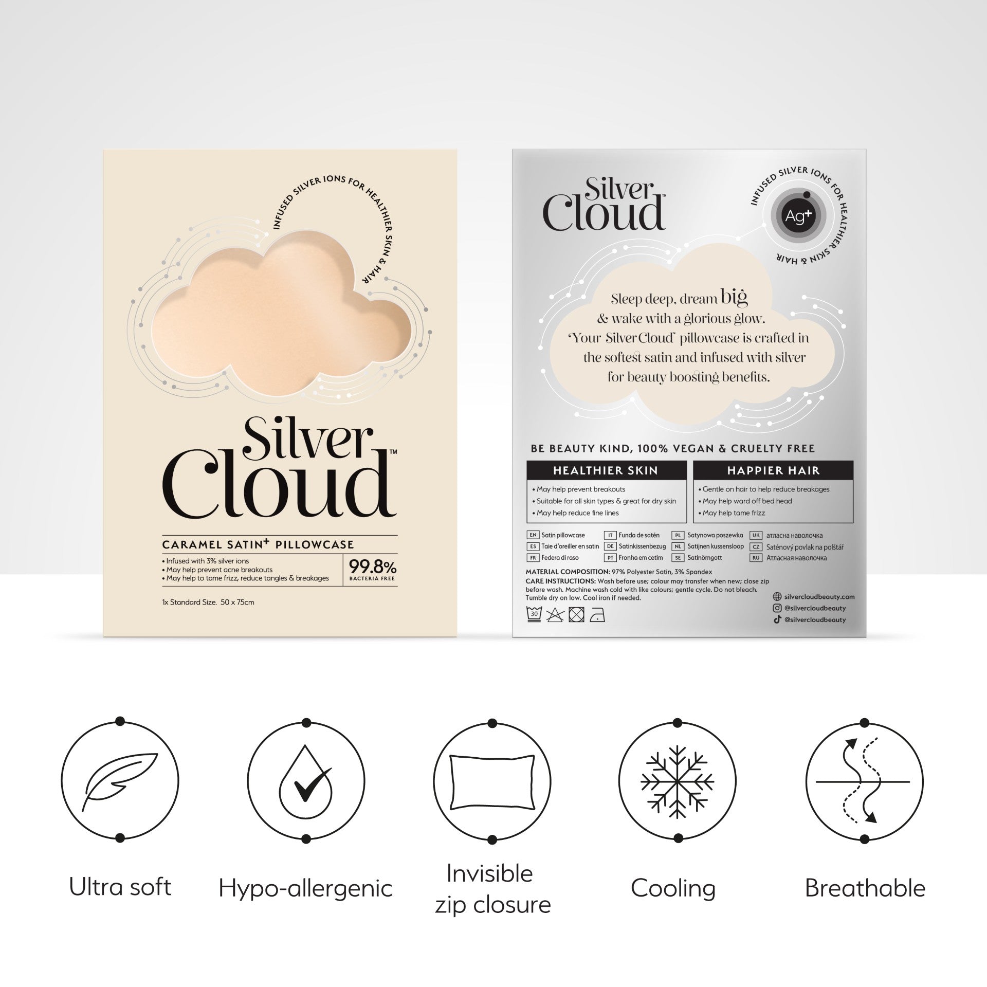 Silver Cloud Caramel Satin Pillowcase Twinpack