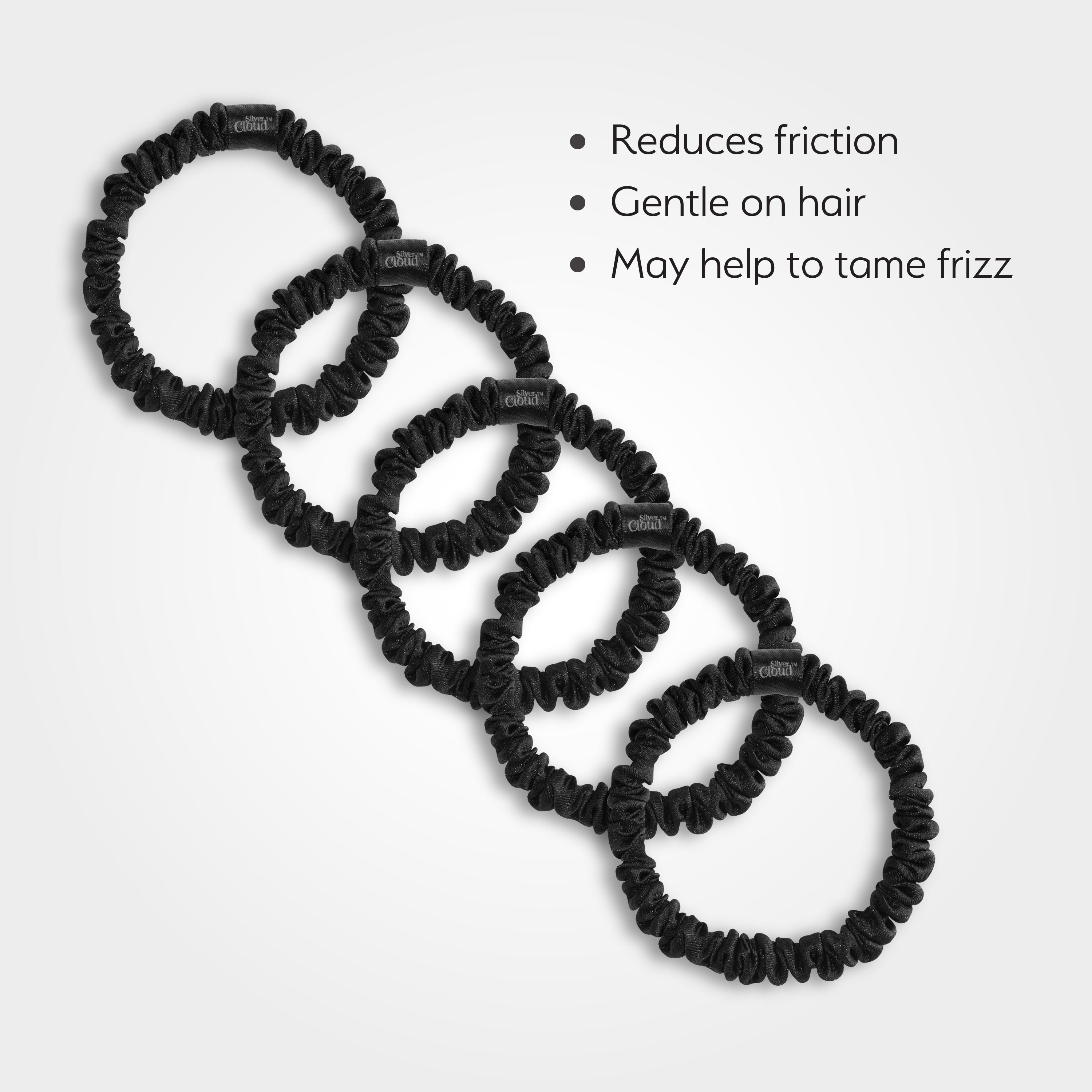 Silver Cloud Skinny Hair Scrunchie Black 5 Pack