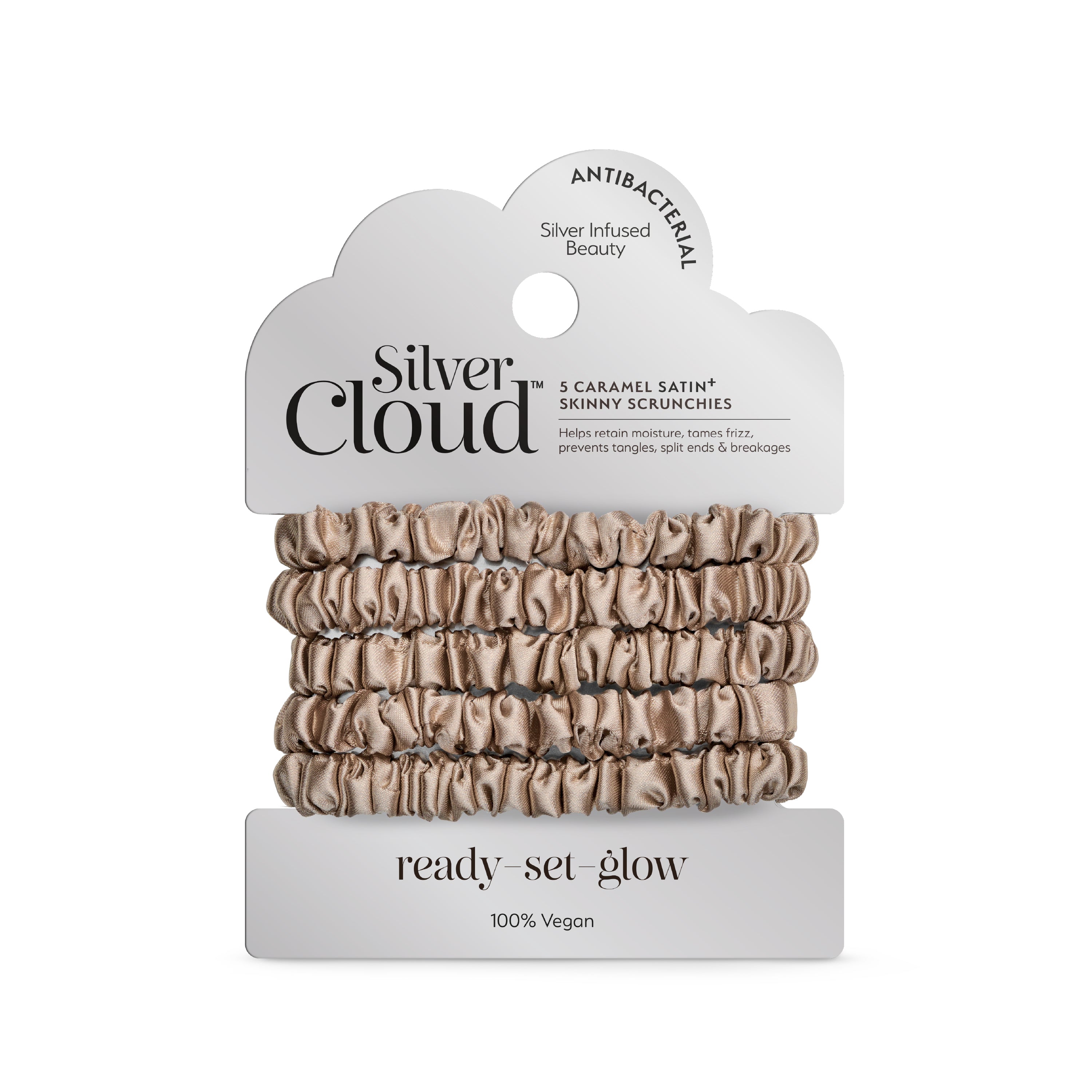 Silver Cloud Skinny Hair Scrunchie Caramel 5 Pack