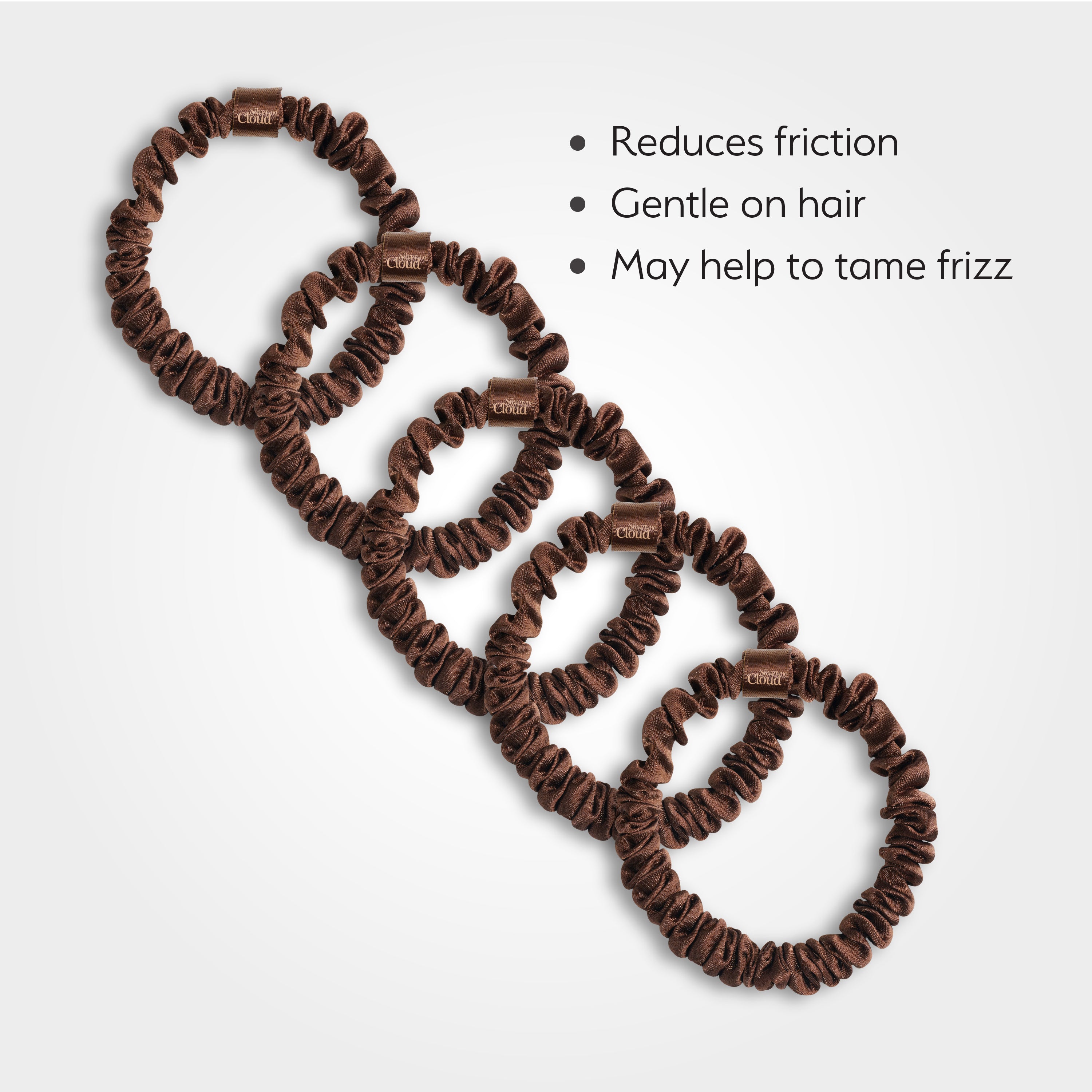 Silver Cloud Skinny Hair Scrunchie Chocolate 5 Pack