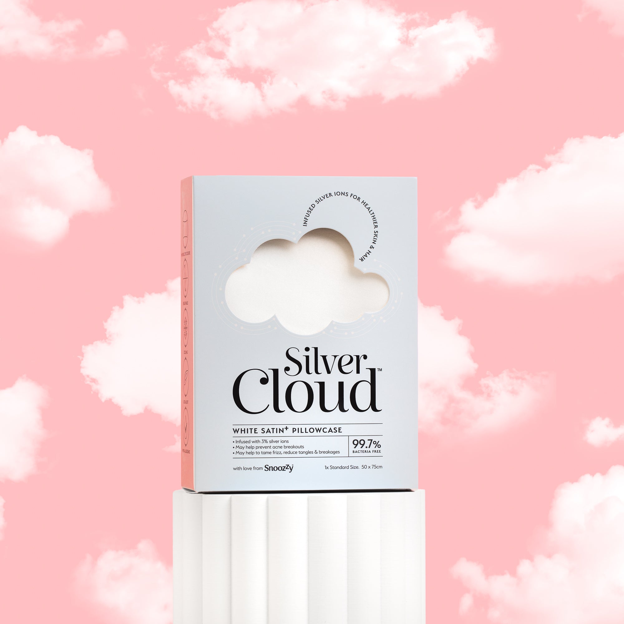Silver Cloud Heart Print & White Satin Pillowcase Twinpack