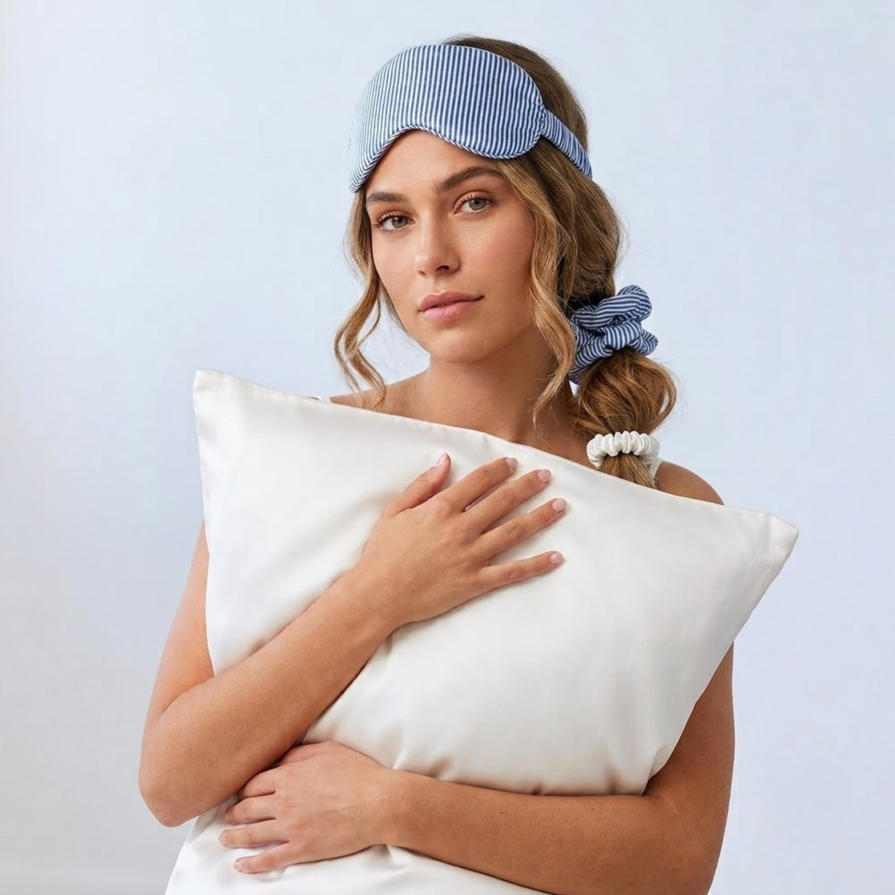 Silver Cloud Santorini Satin+ Pillowcase, Sleep Mask, Scrunchie Travel Set
