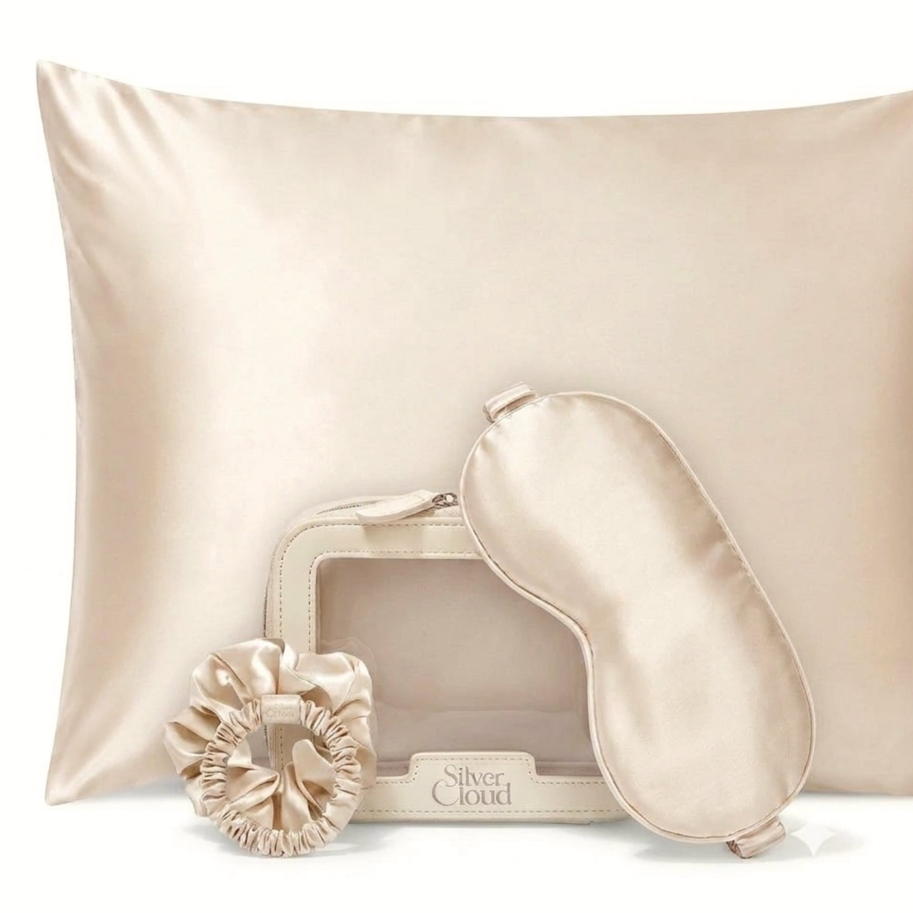 Silver Cloud Caramel Satin+ Beauty Sleep Gift Set - Pillowcase, Sleep Mask & Scrunchies