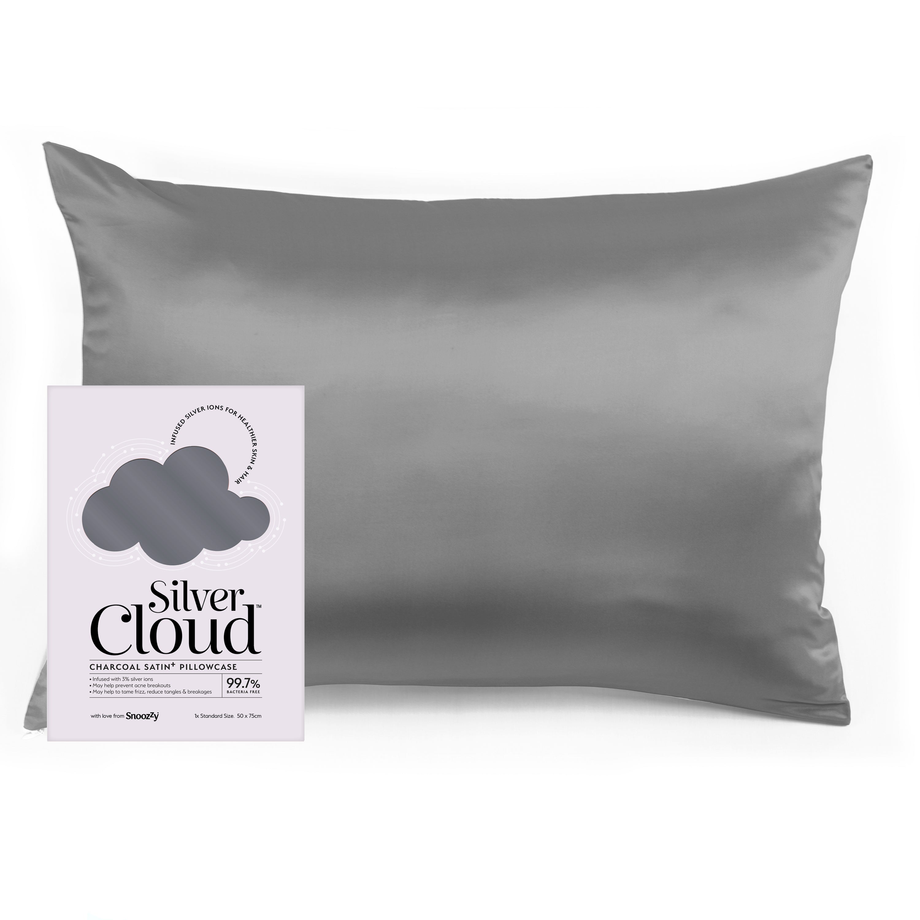 Silver Cloud Charcoal Satin Pillowcase With Silver Ions