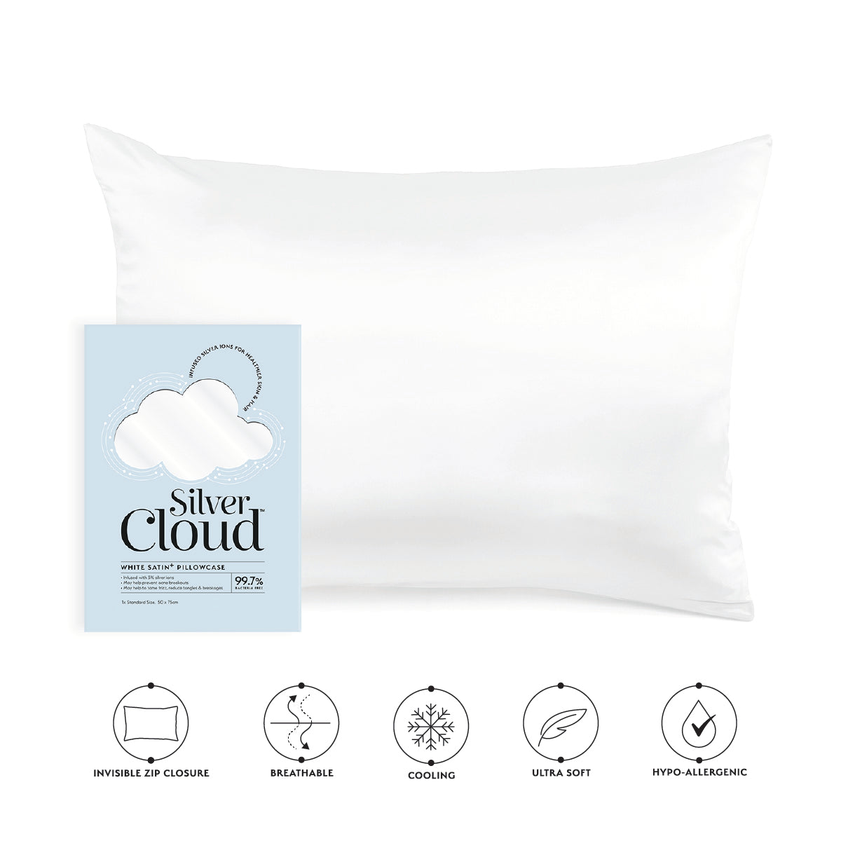 Silver Cloud Satin Sleep Mask & Pillowcase Bundle – Black & White