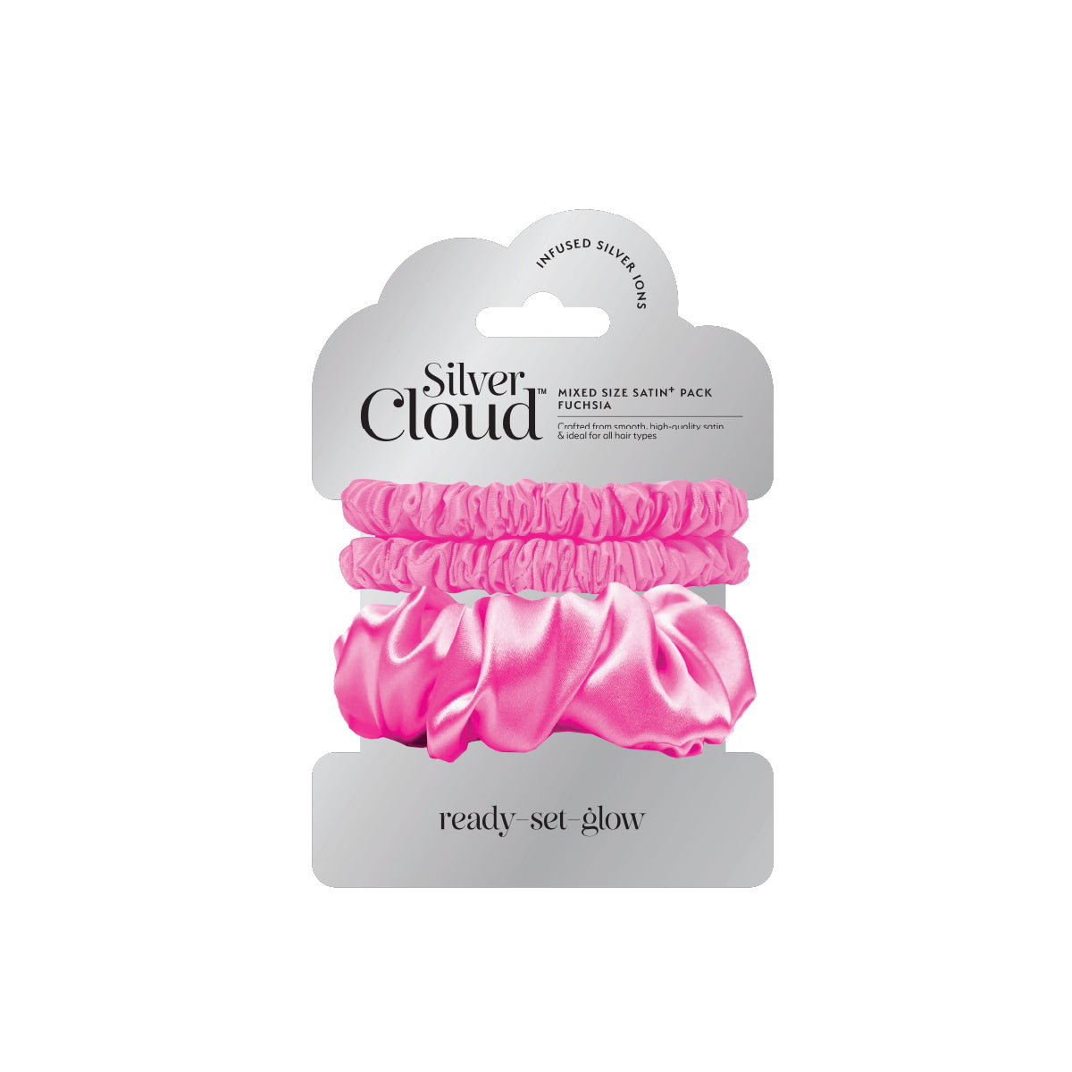 Silver Cloud Satin Scrunchie Trio Combo – Fuchsia (3-Pack)