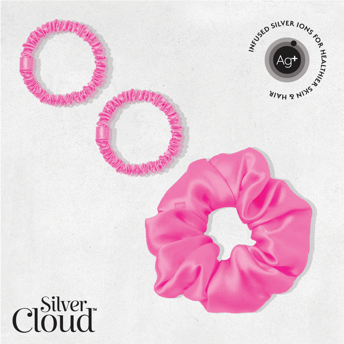 Silver Cloud Satin Scrunchie Trio Combo – Fuchsia (3-Pack)