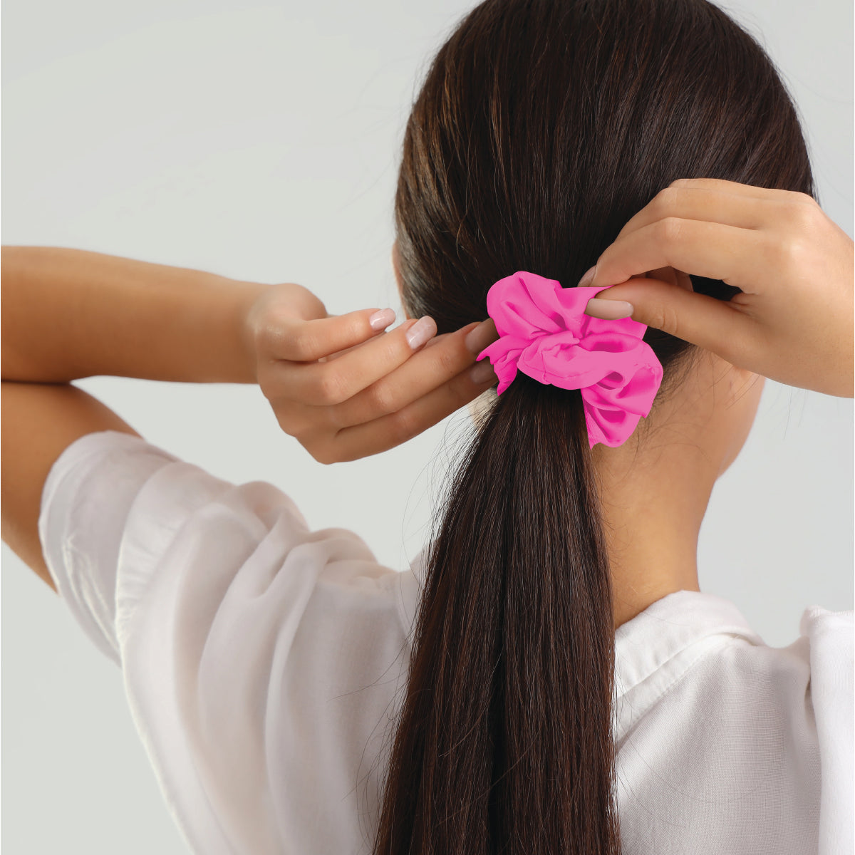 Silver Cloud Satin Scrunchie Trio Combo – Fuchsia (3-Pack)