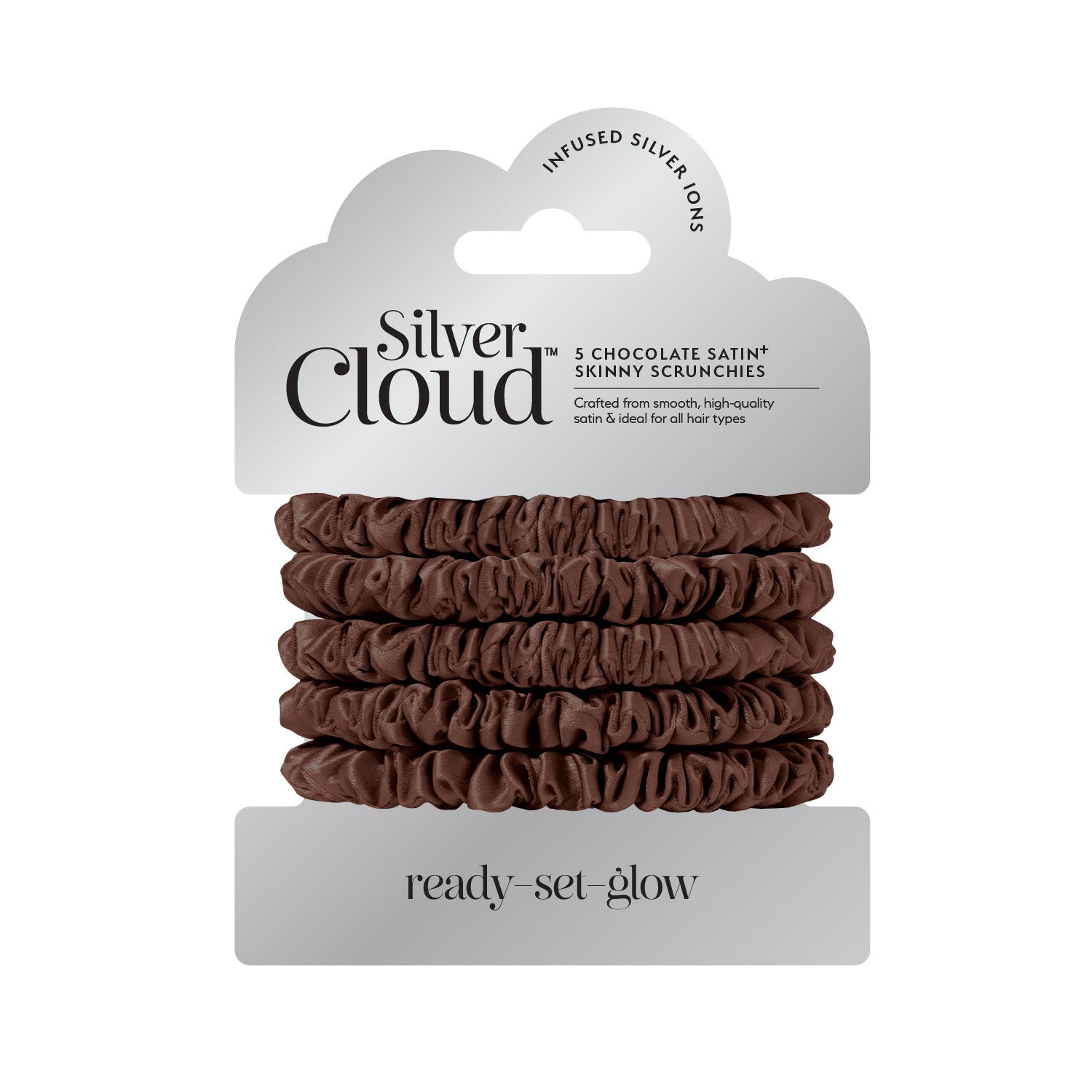 Silver Cloud Skinny Scrunchie - Chocolate  ( X5 Pack )