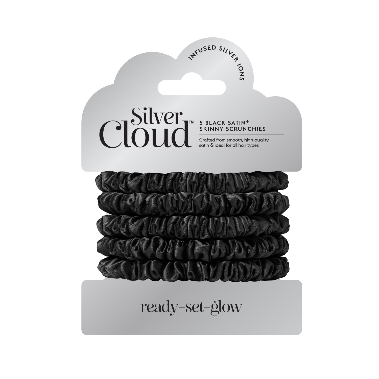 Silver Cloud Skinny Scrunchie – Black (5-Pack)