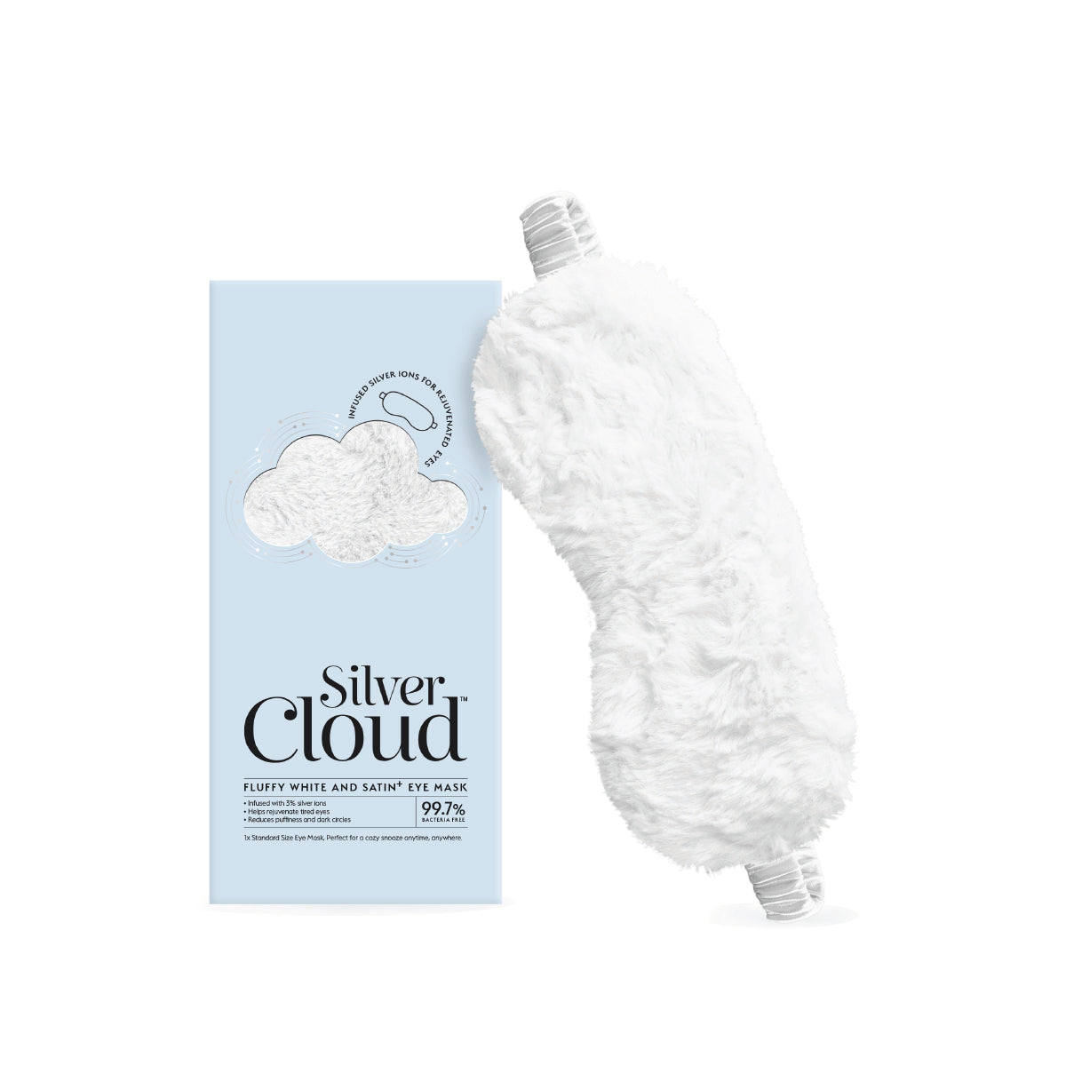 Silver Cloud Satin Fluffy Sleep Mask & Pillowcase Bundle - White