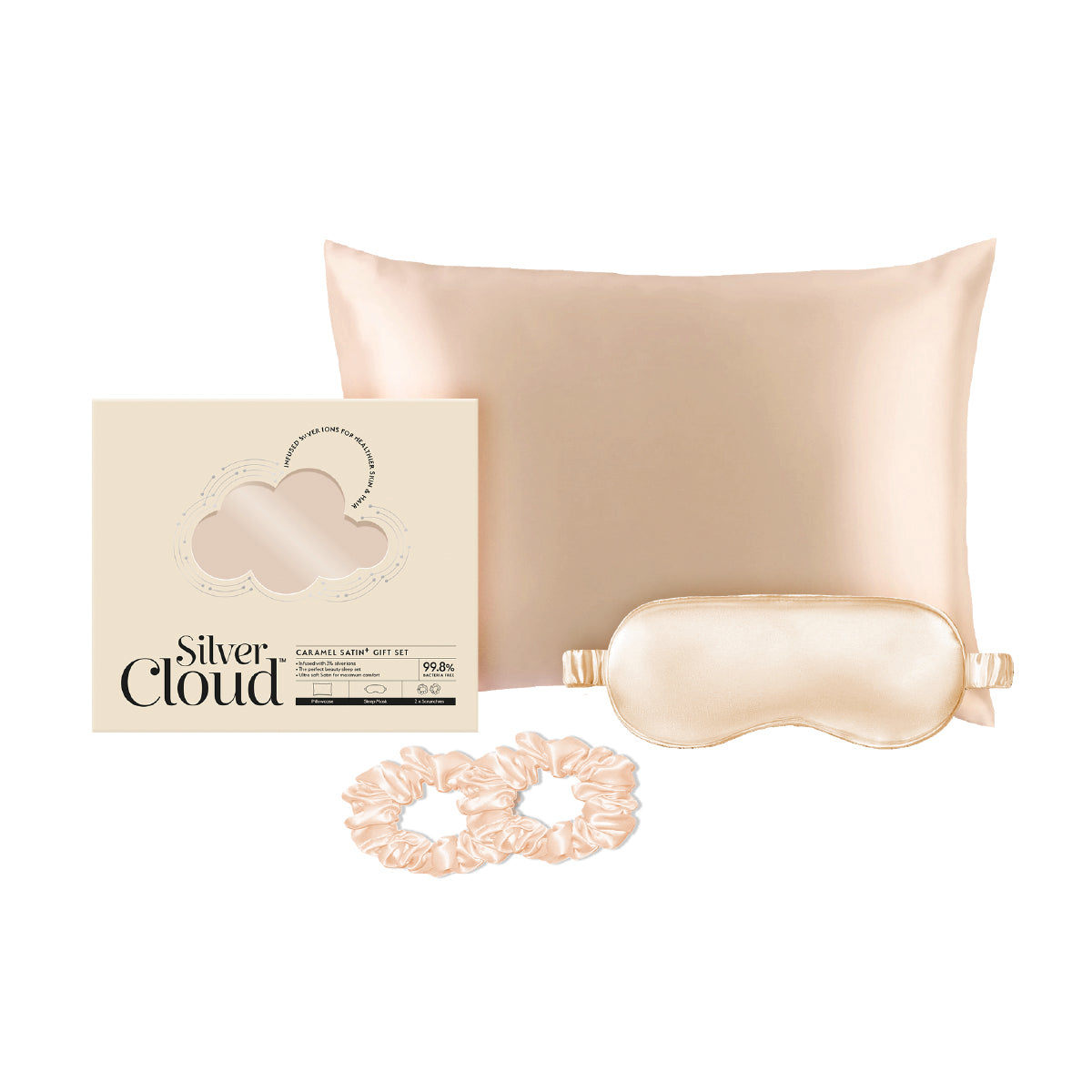 Silver Cloud Caramel Satin Gift Set with Silver Ions