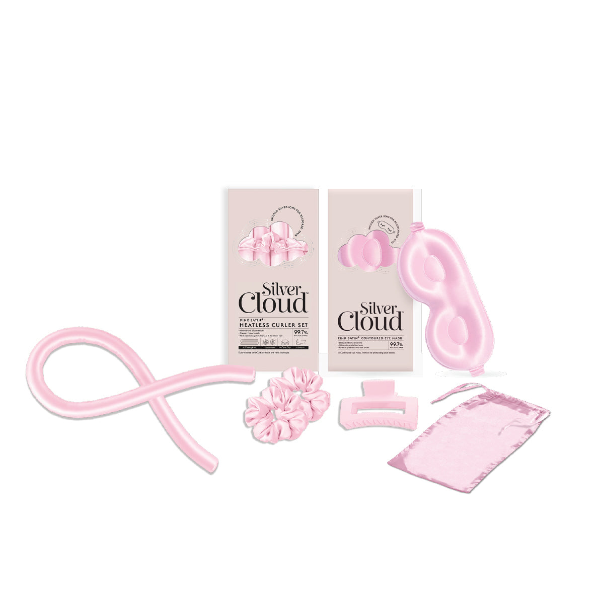 Silver Cloud Contour Sleep Mask & Heatless Curler Set Bundle – Pink