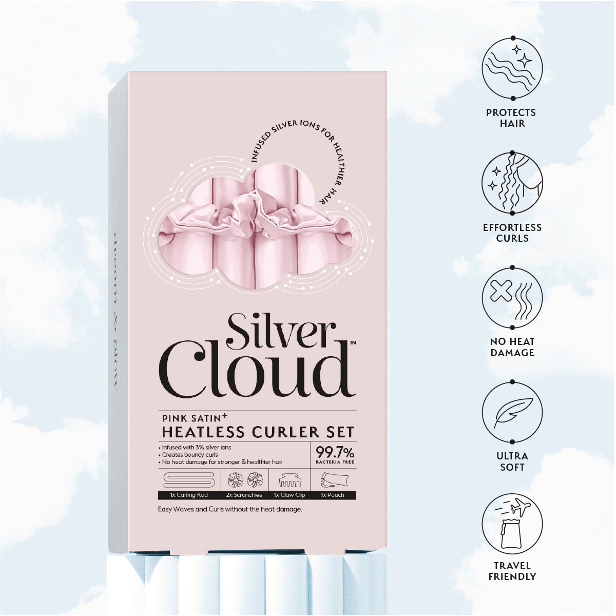 Silver Cloud Contour Sleep Mask & Heatless Curler Set Bundle – Pink