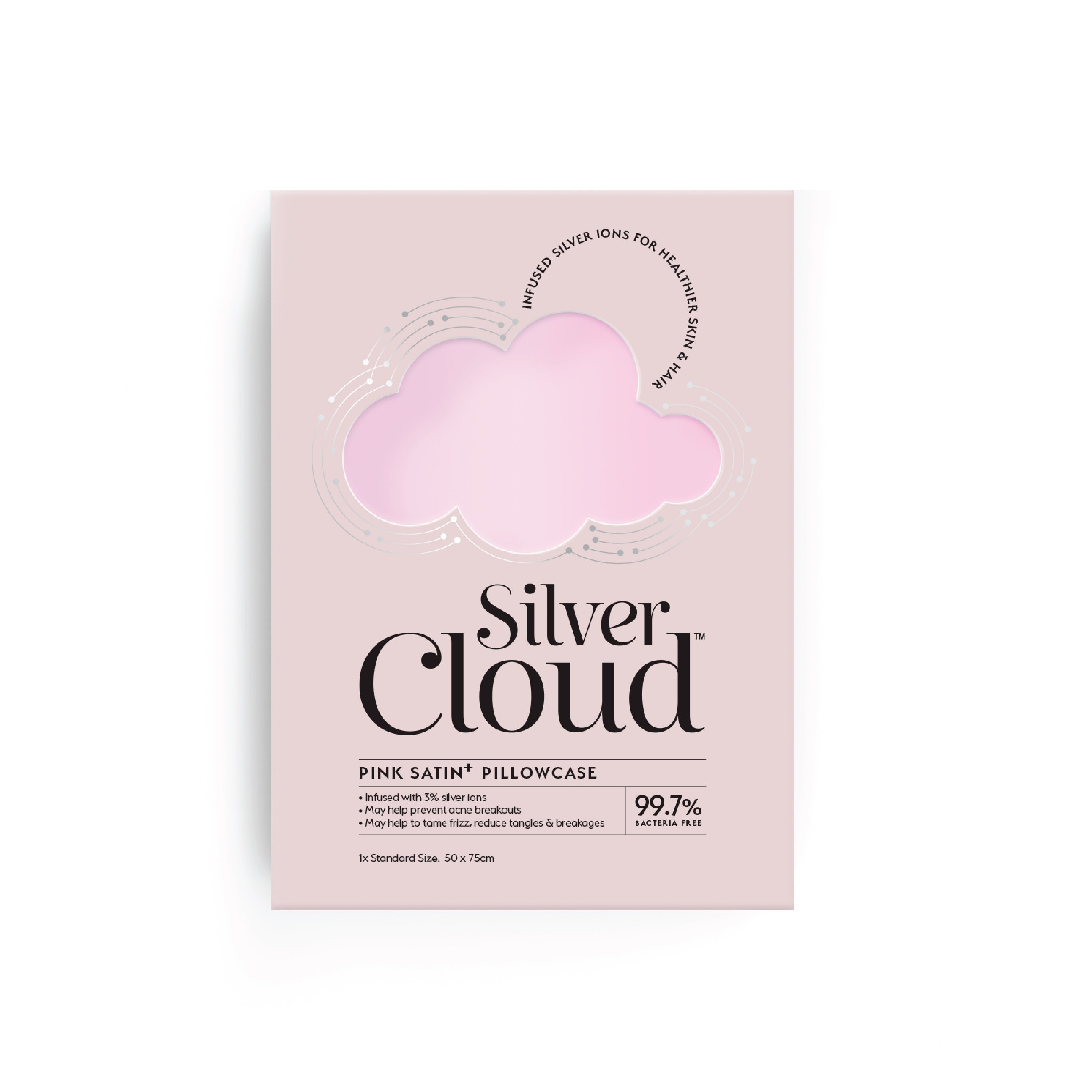 Silver Cloud Pink Satin Pillowcase infused with Silver Ions