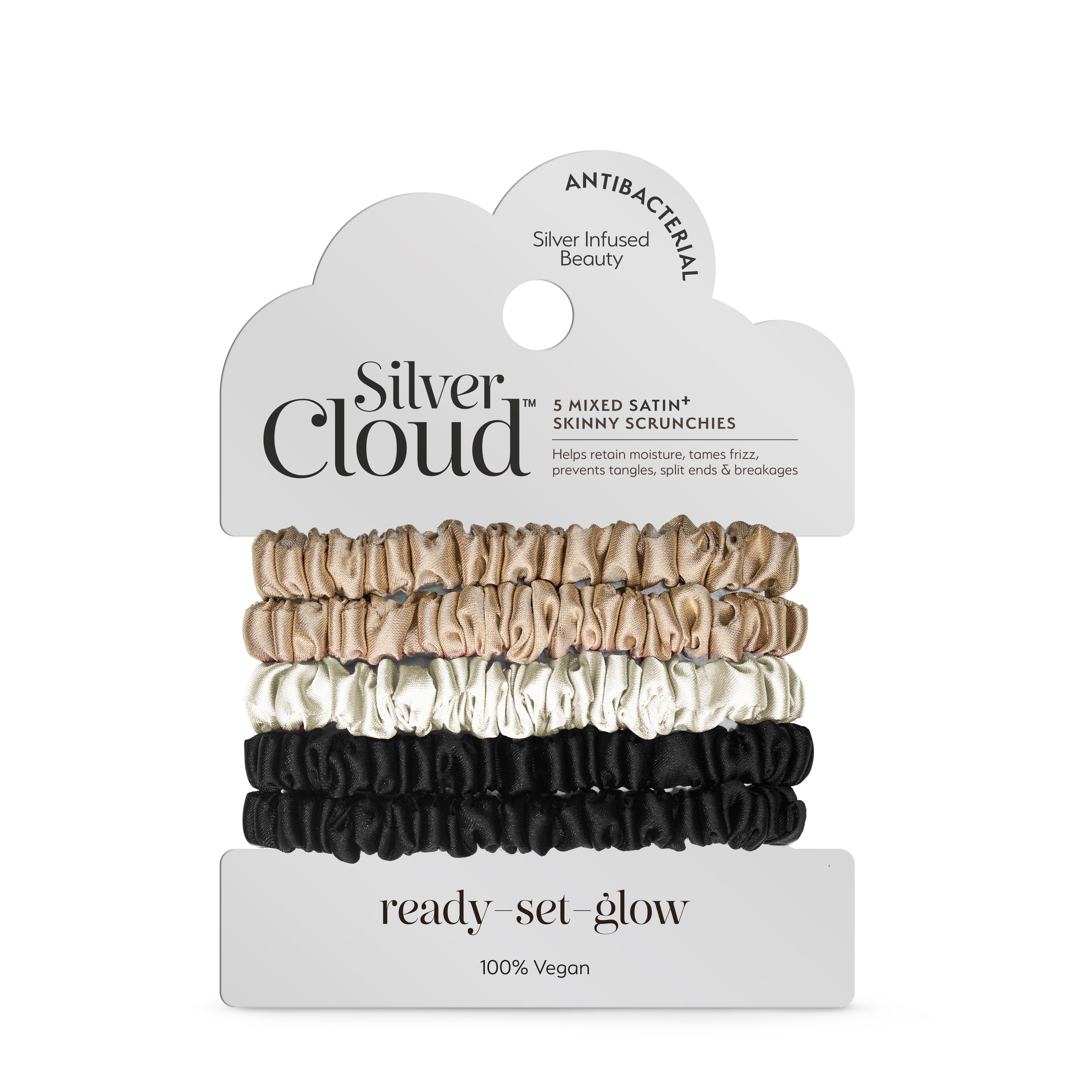 Silver Cloud Satin Skinny Hair Scrunchie Combo Pack 5 Pack