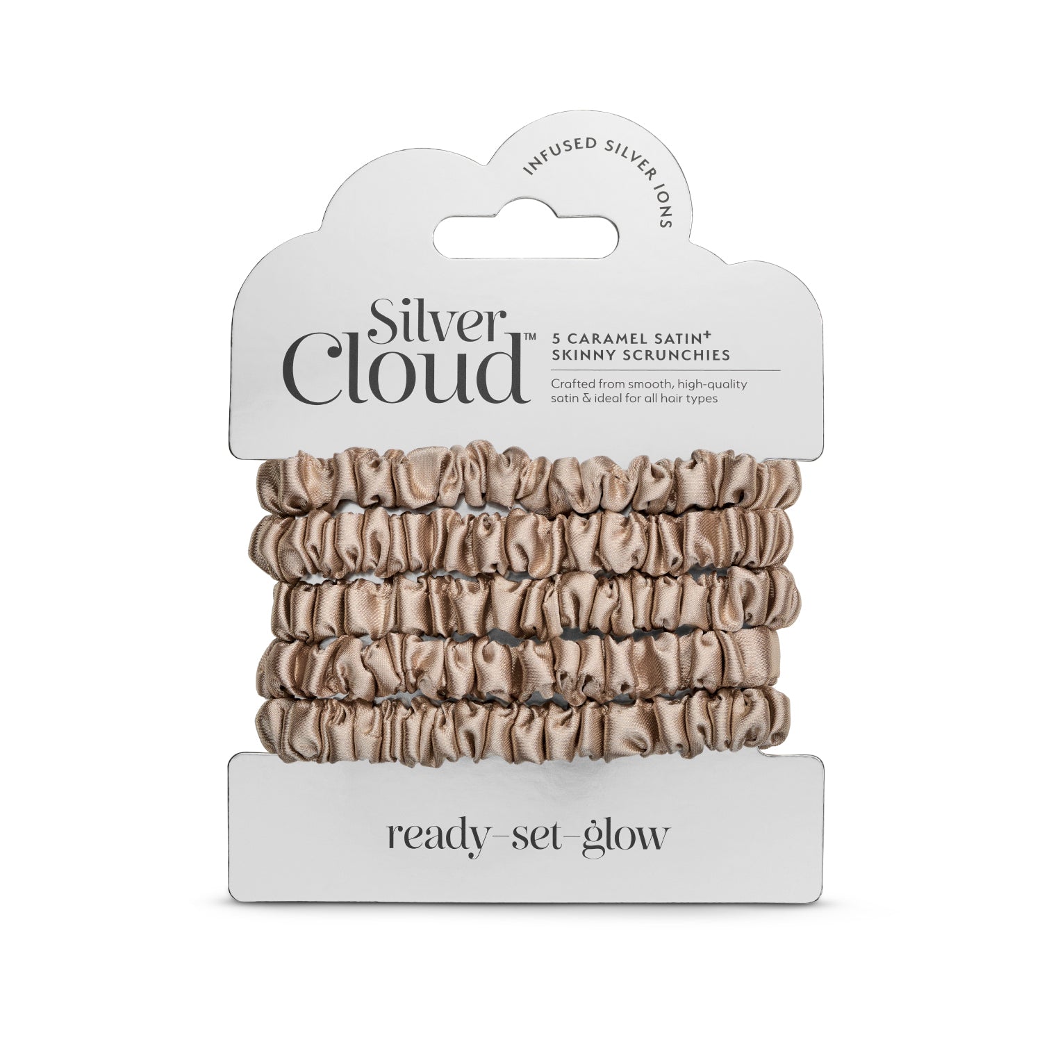 Skinny Soft Satin Hair Scrunchie Caramel 5 Pack