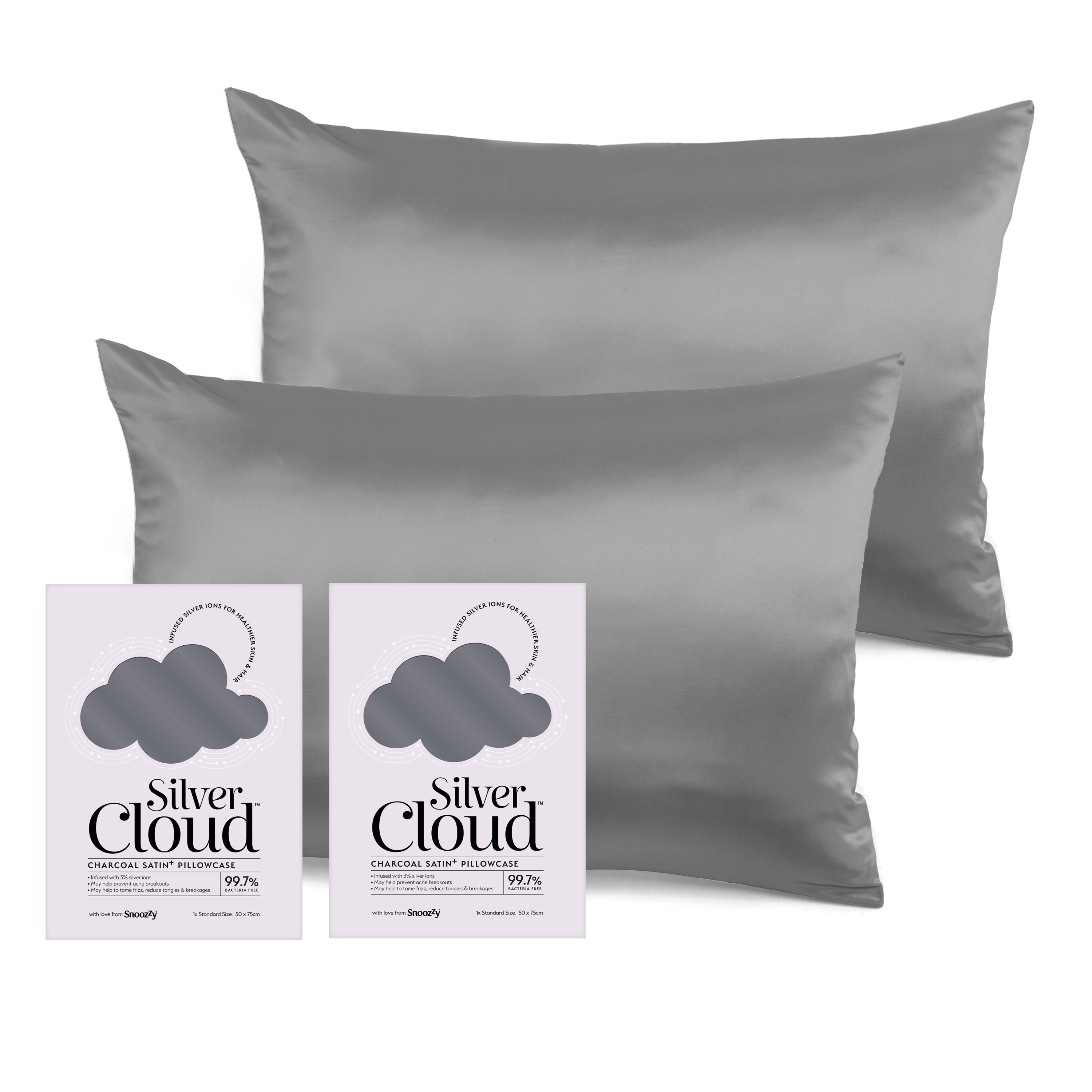 Silver Cloud Charcoal Satin Pillowcase Twinpack