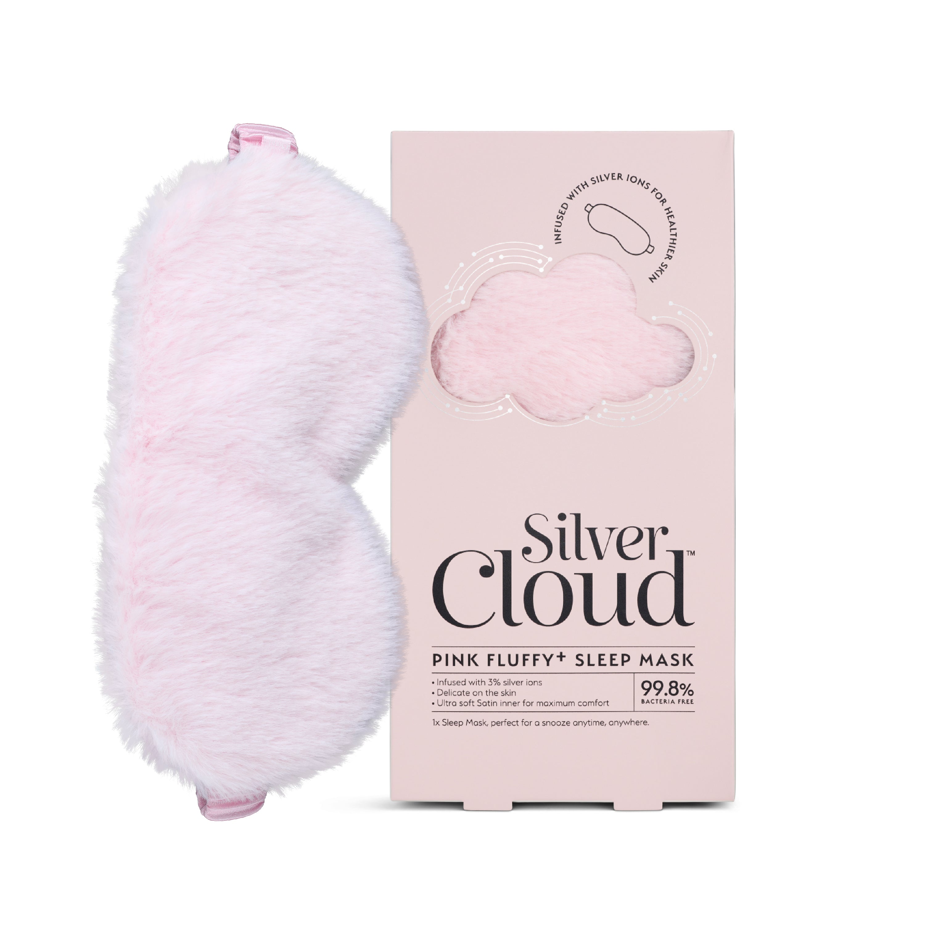 Silver Cloud Fluffy Sleep Mask Infused with Silver Ions – Pink