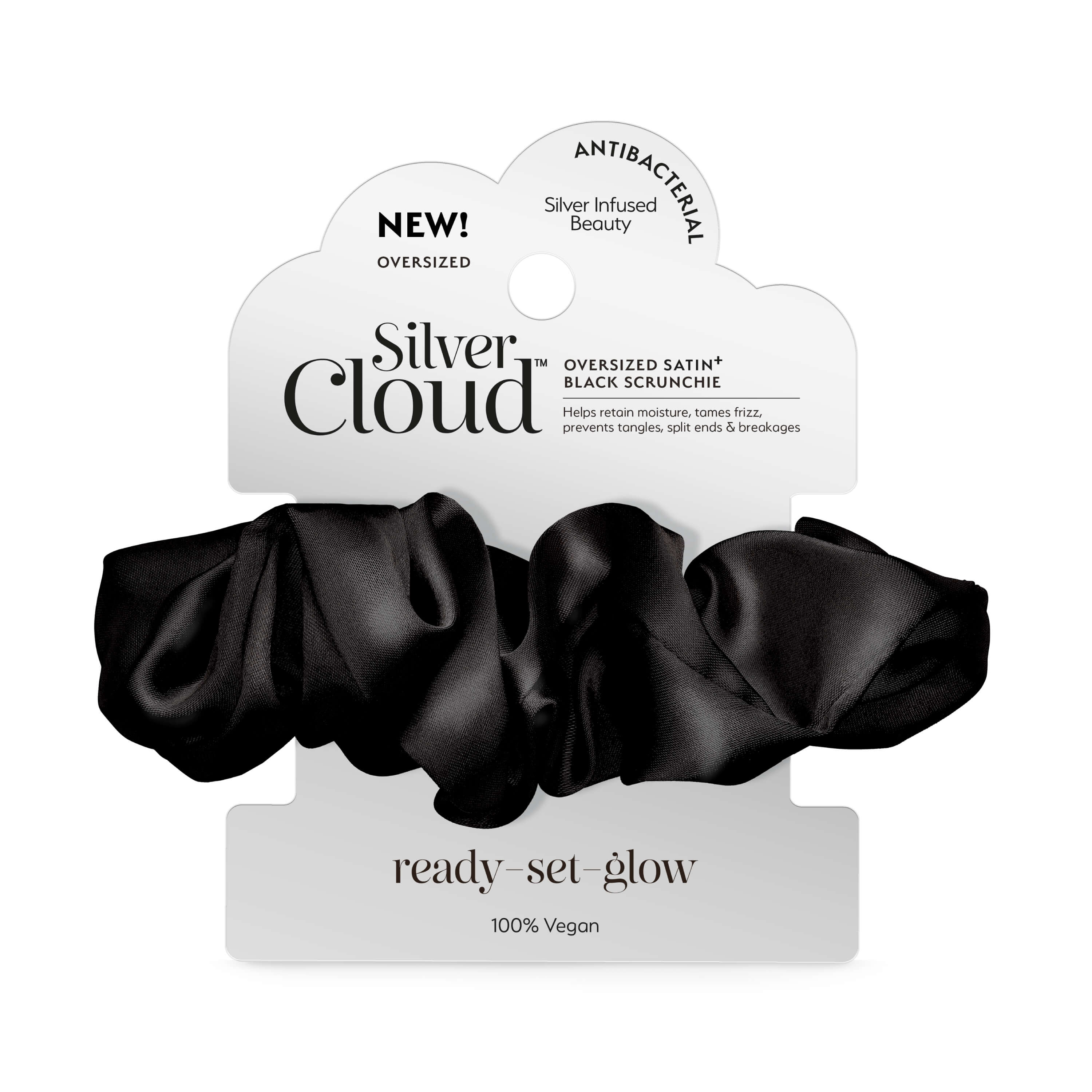 Silver Cloud Satin Oversized Black Scrunchie