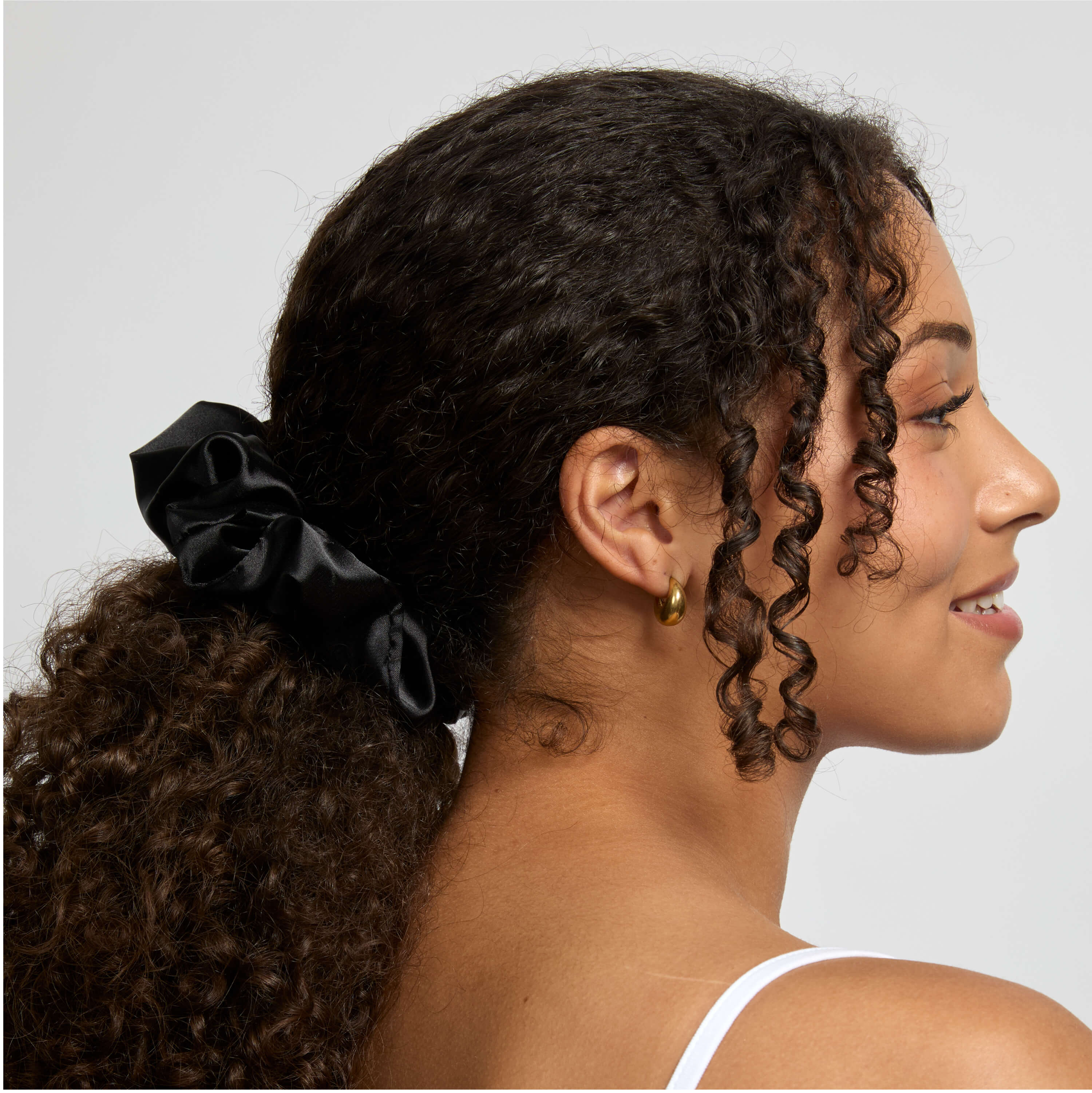 Silver Cloud Satin Oversized Black Scrunchie