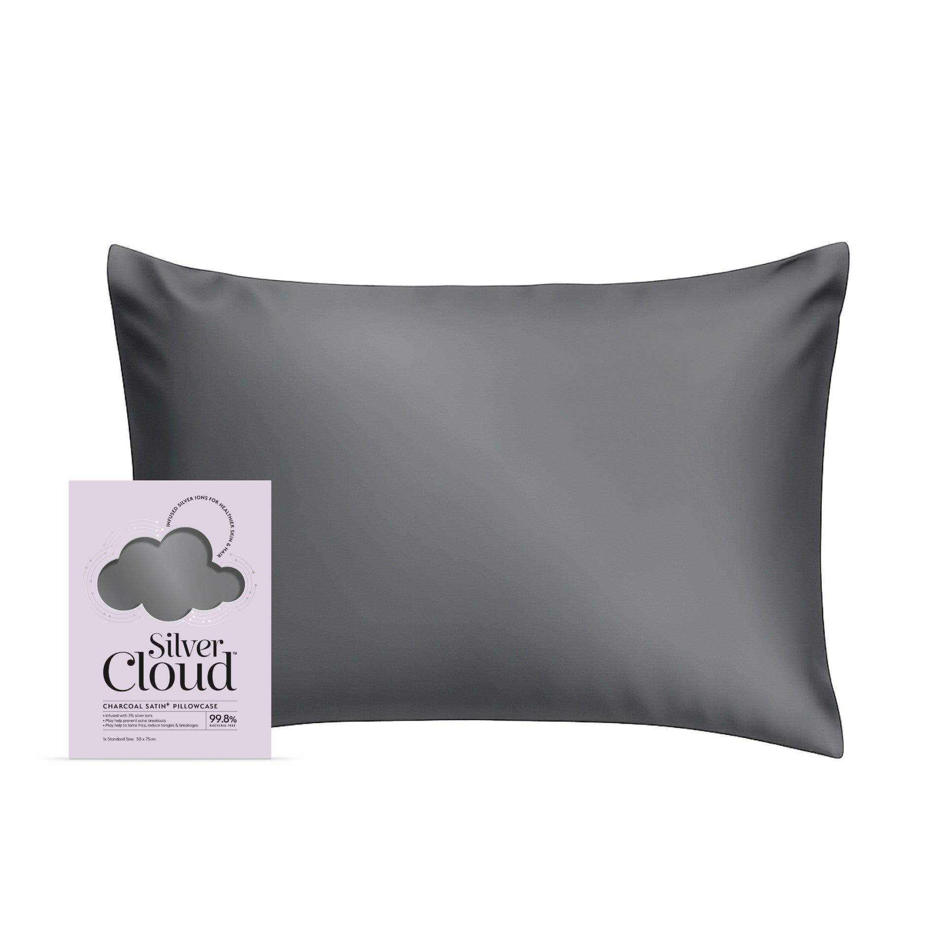 Silver Cloud Charcoal Satin Pillowcase With Silver Ions