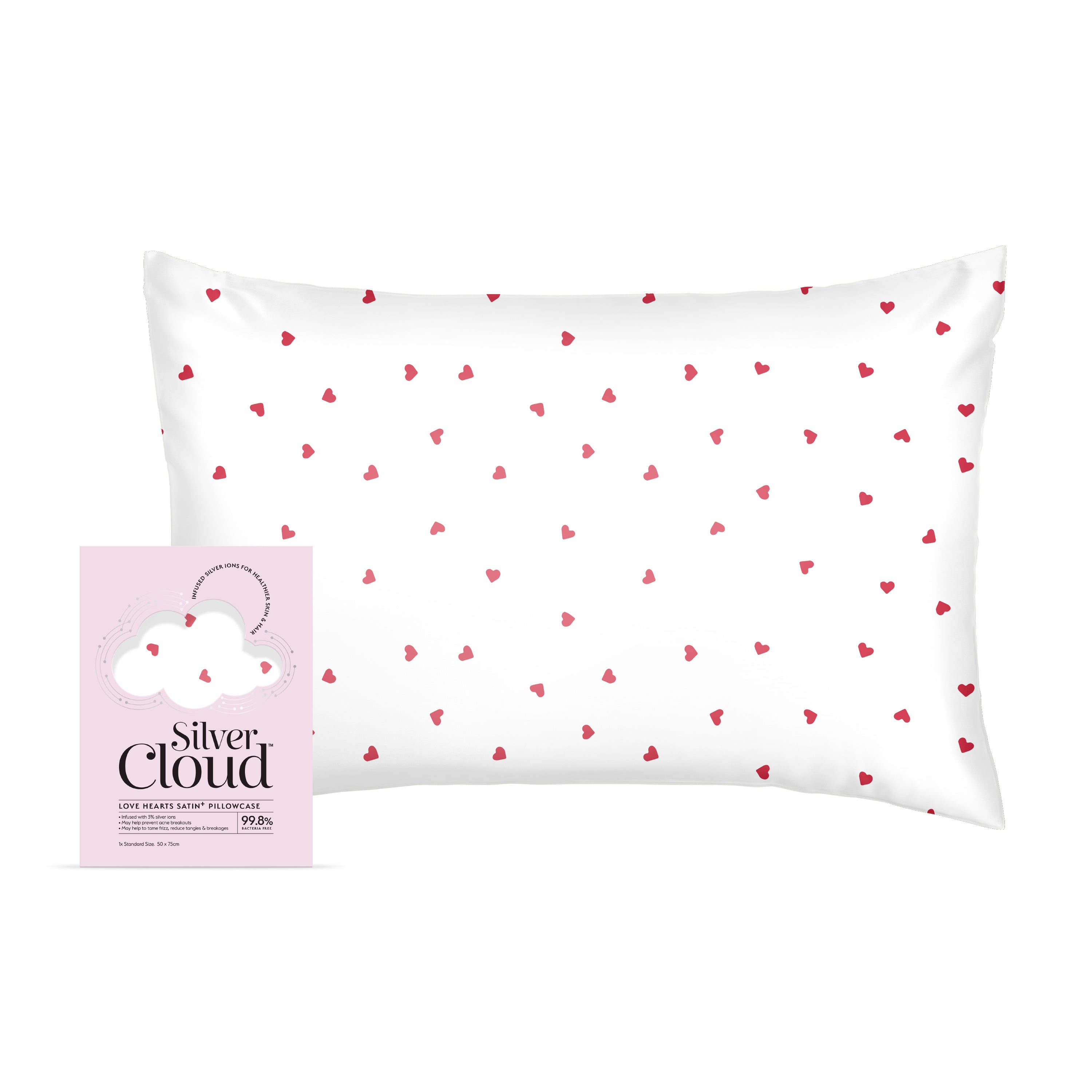 Silver Cloud Satin Heart Pillowcase Love Heart Infused With Silver Ions