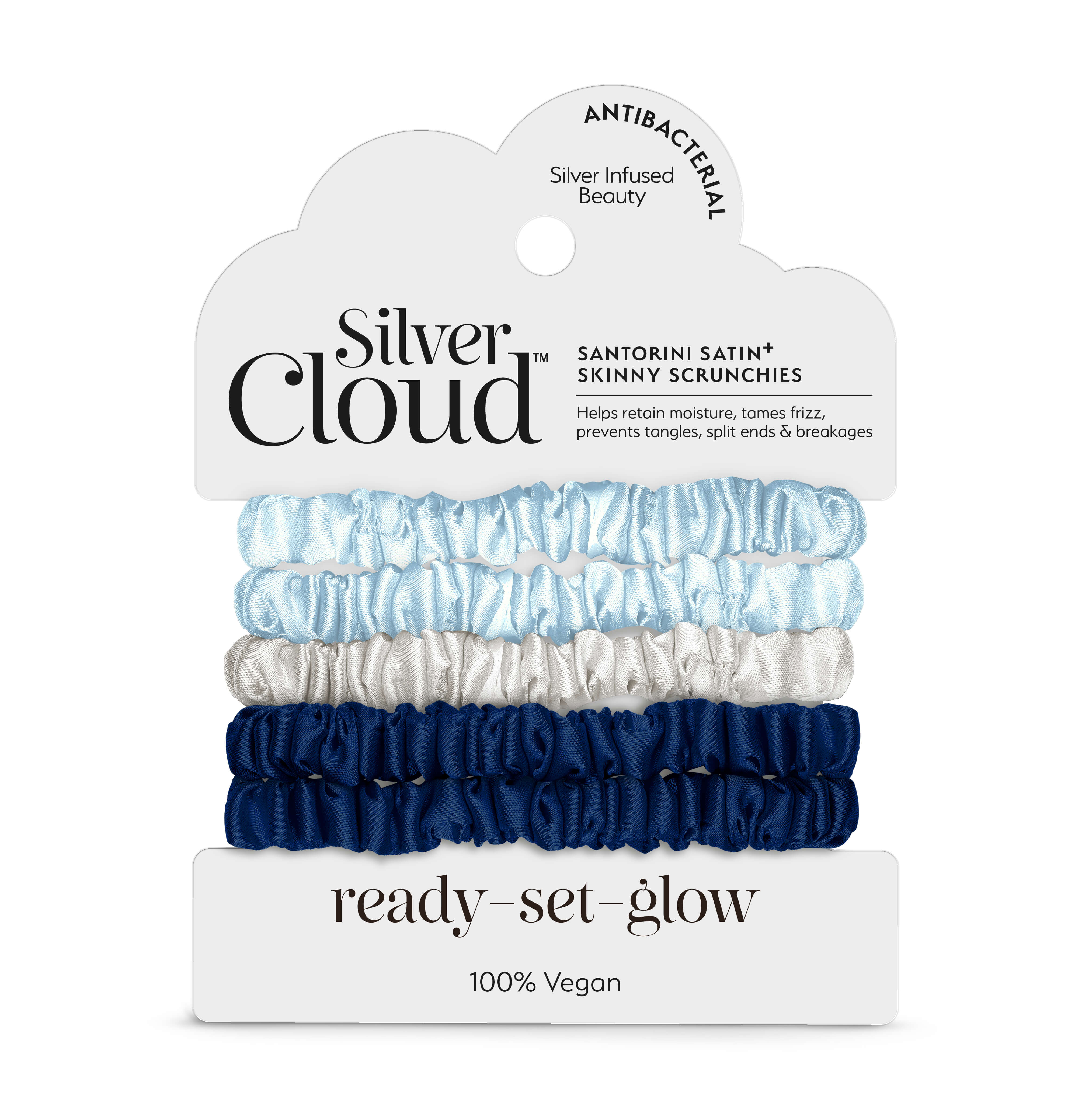 Silver Cloud Satin+ Skinny Hair Scrunchie Santorini 5 Pack