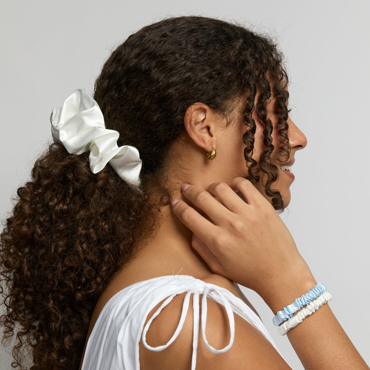 Silver Cloud Satin+ Oversized Scrunchie Santorini White