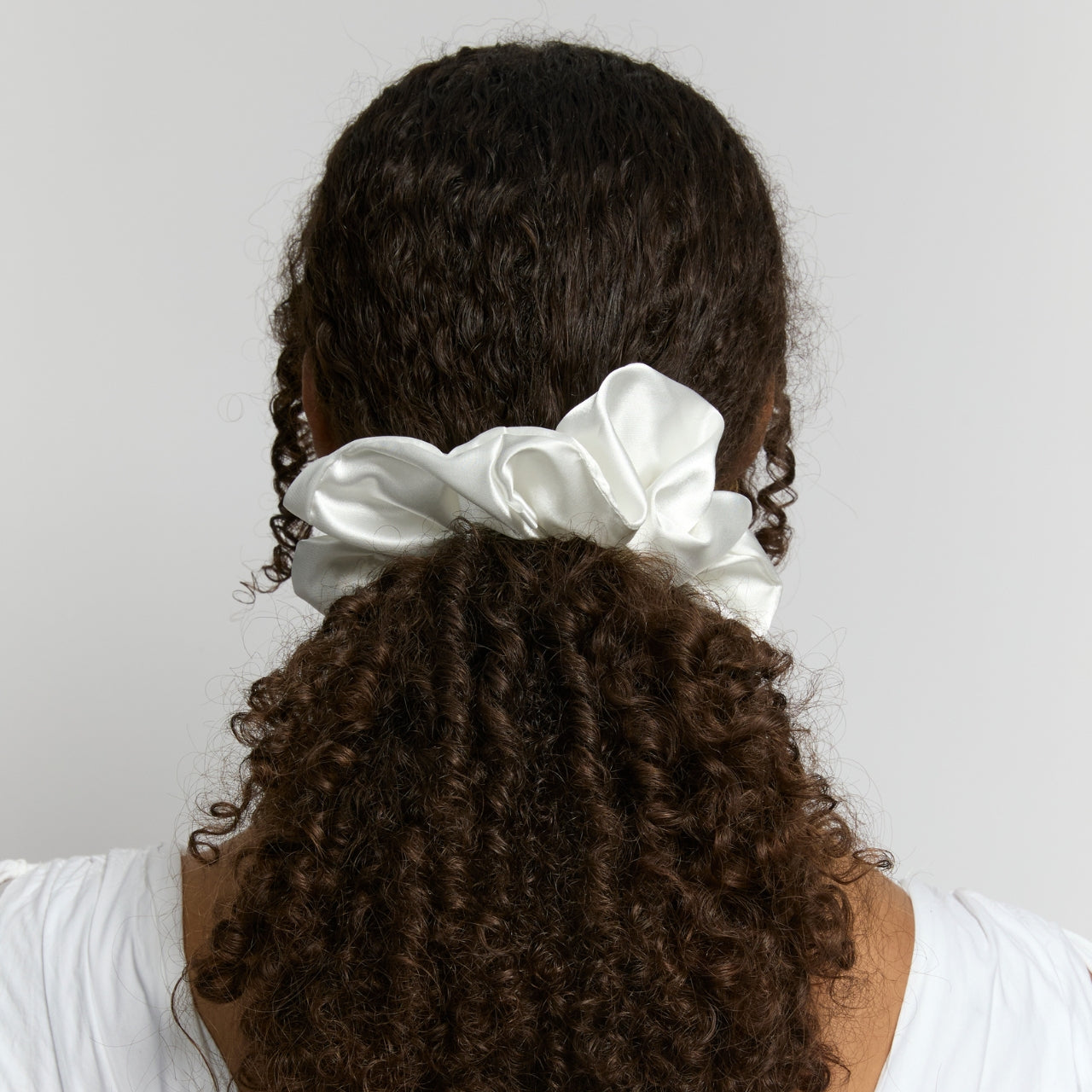 Silver Cloud Satin+ Oversized Scrunchie Santorini White