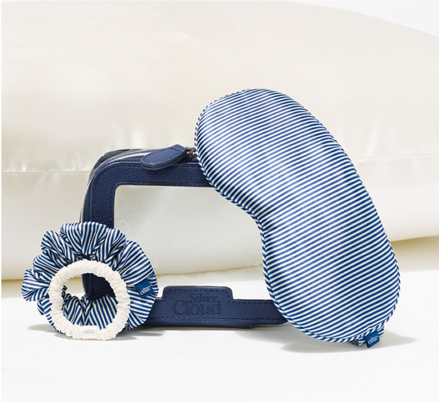 Silver Cloud Santorini Satin+ Pillowcase, Sleep Mask, Scrunchie Travel Set