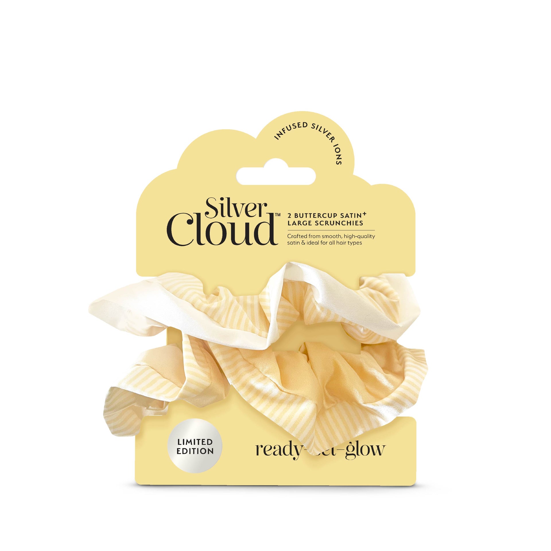 Silver Cloud Satin Frilly Hair Scrunchies - Buttercup Collection