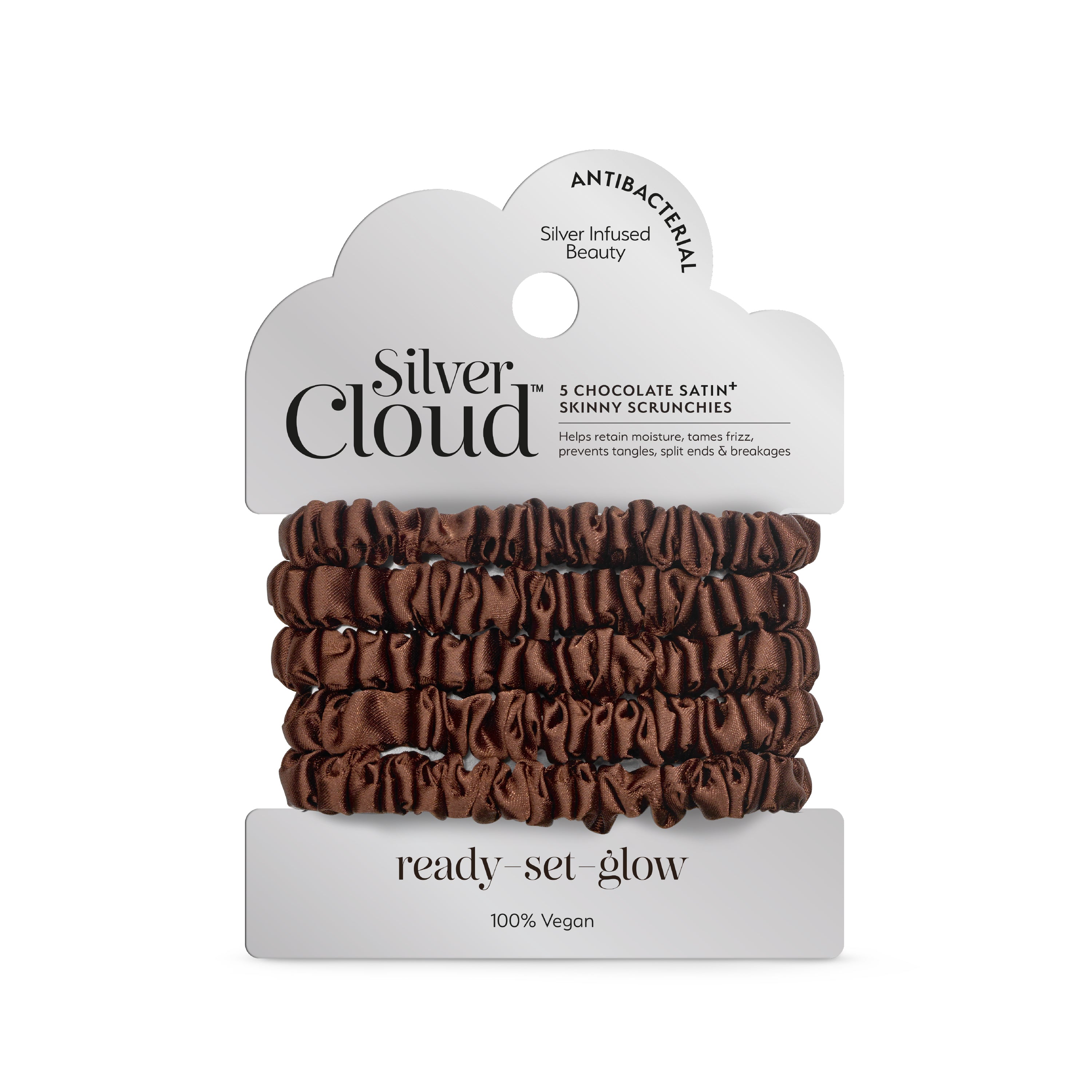 Silver Cloud Skinny Hair Scrunchie Chocolate 5 Pack