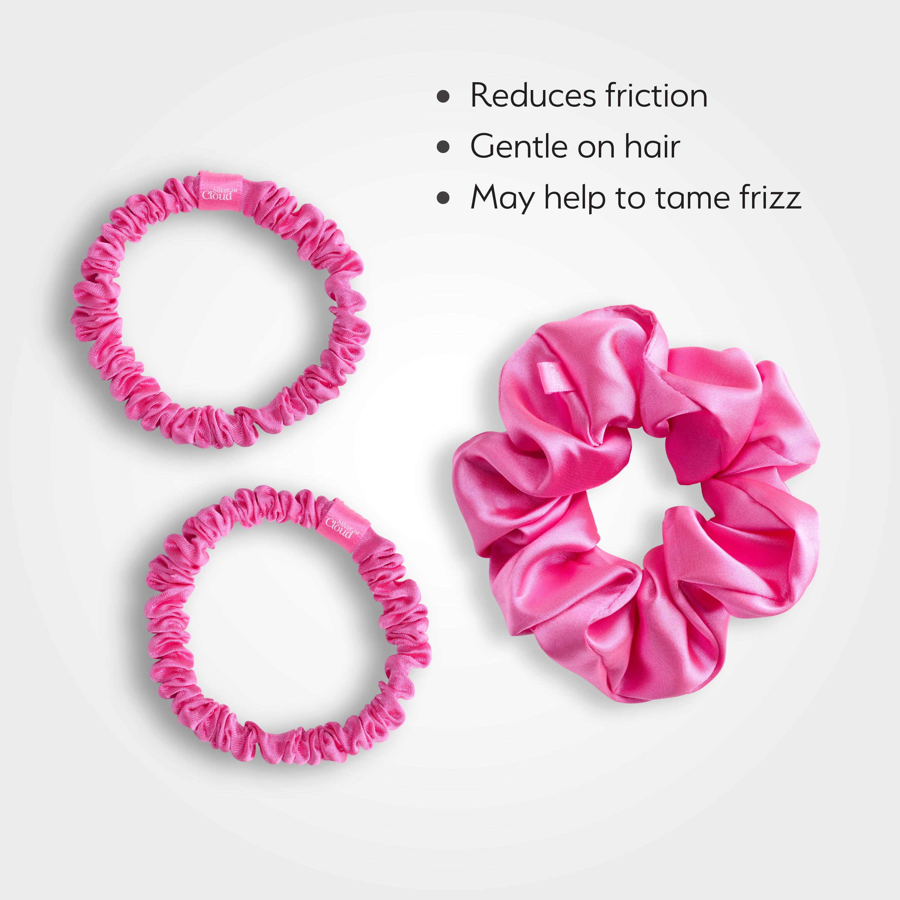 Silver Cloud Satin Hair Scrunchie Trio Combo Fuchsia 3 Pack