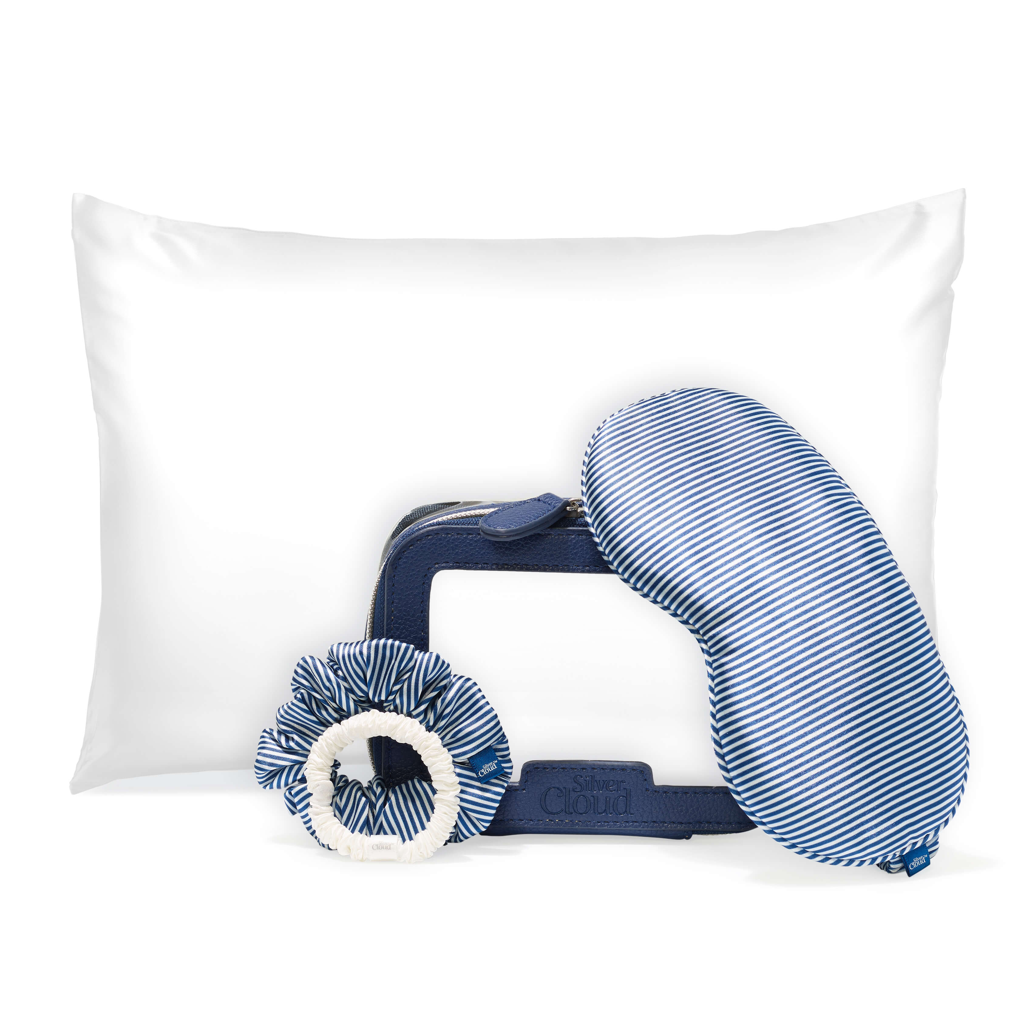 Silver Cloud Santorini Satin+ Pillowcase, Sleep Mask, Scrunchie Travel Set