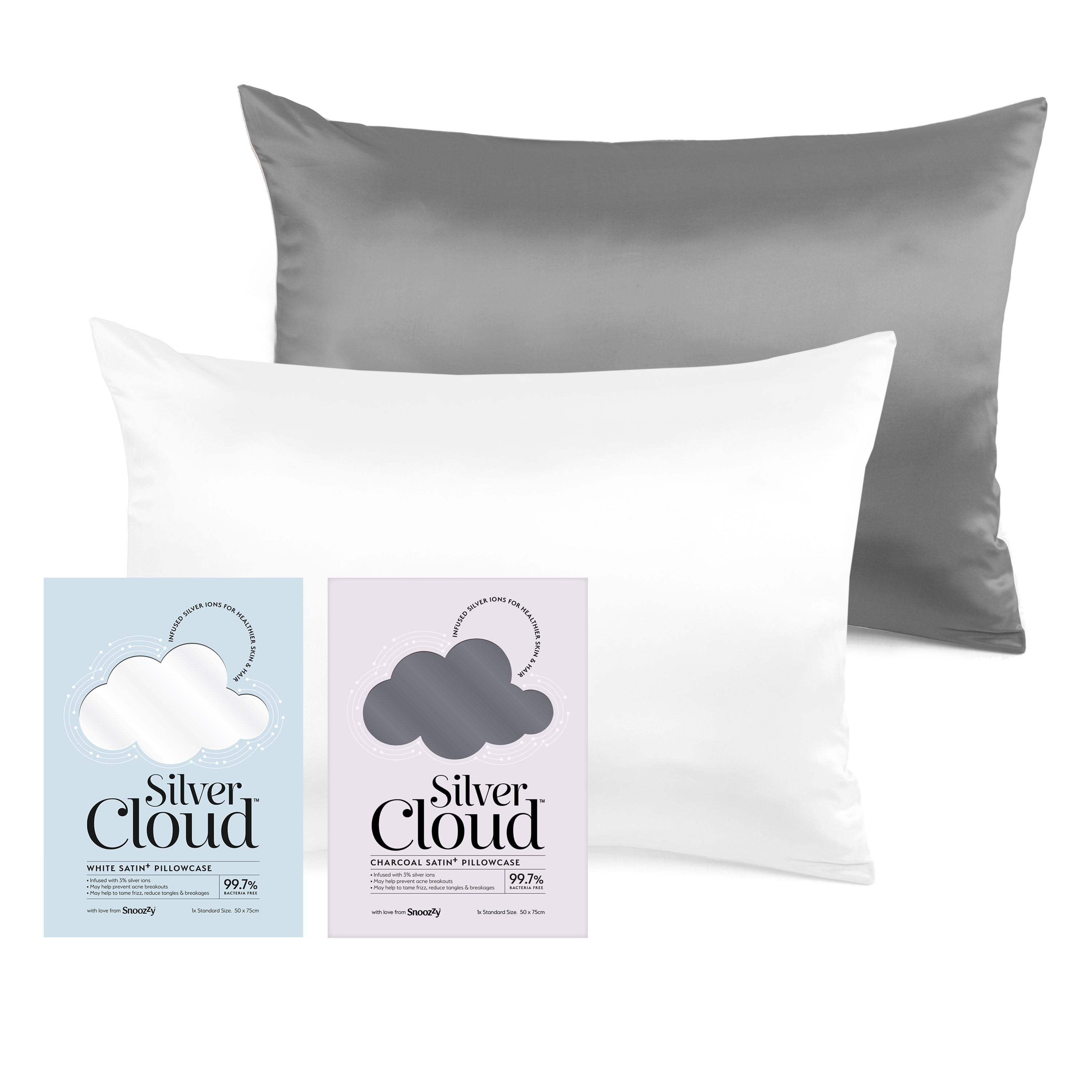 Silver Cloud White & Charcoal Satin Pillowcase Twinpack