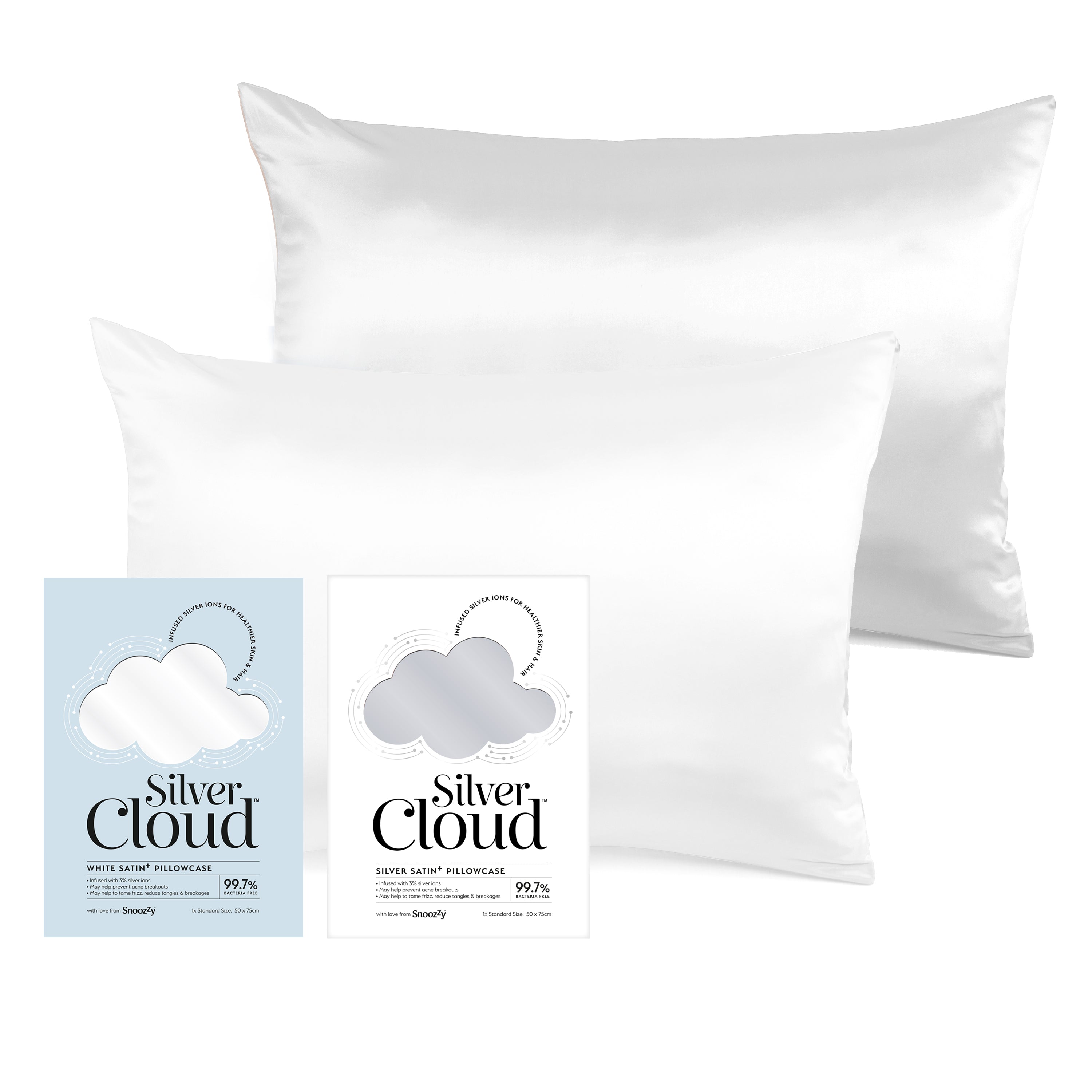 Silver Cloud White & Silver Satin Pillowcase Twinpack